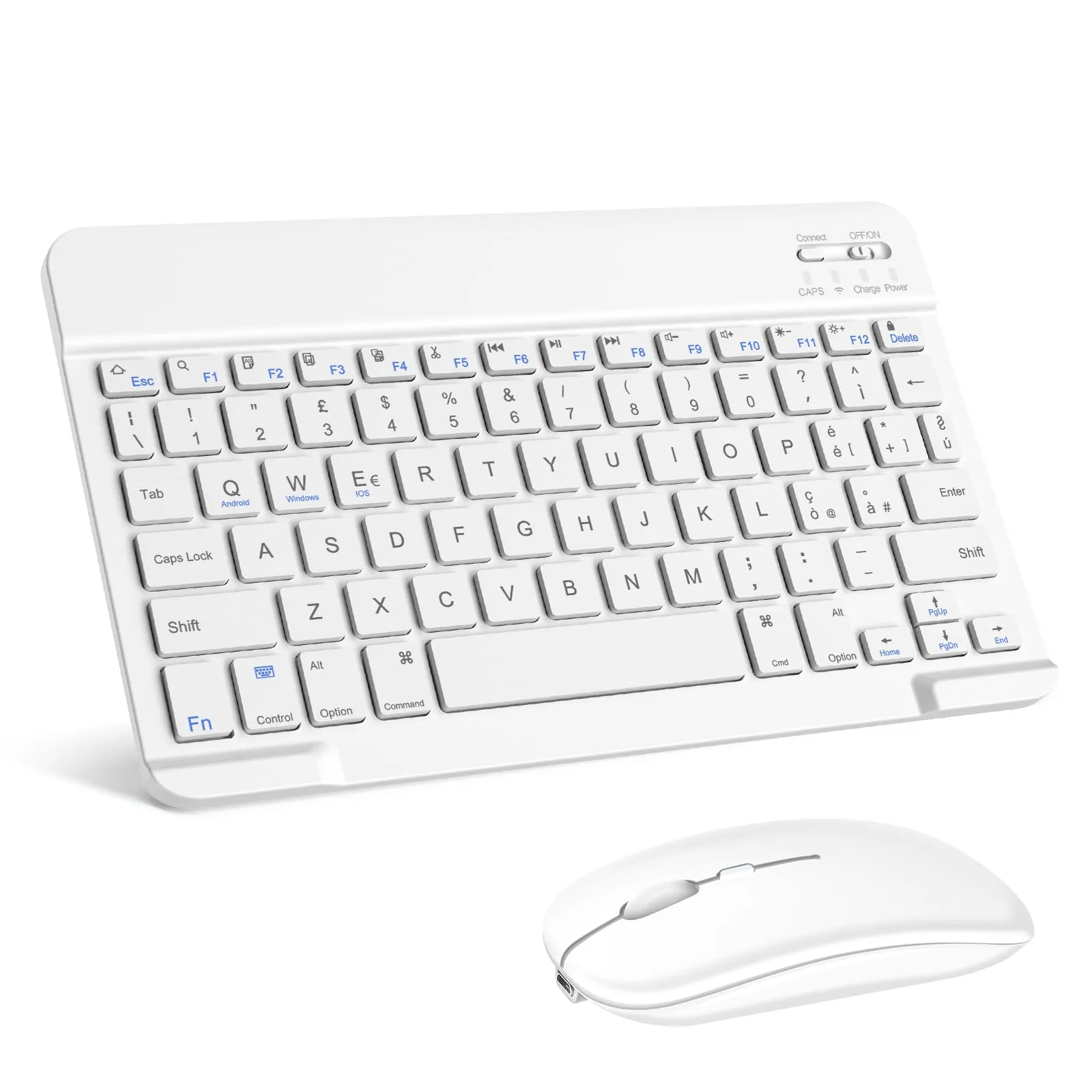 SOPPY Tastiera e Mouse Bluetooth Portatili, Universale Ricaricabile per Tablet, Wireless per iPad/Samsung Tab/Lenovo Tab/iOS/Android/Windows, Layout Italiano (Bianco) - immagine 1