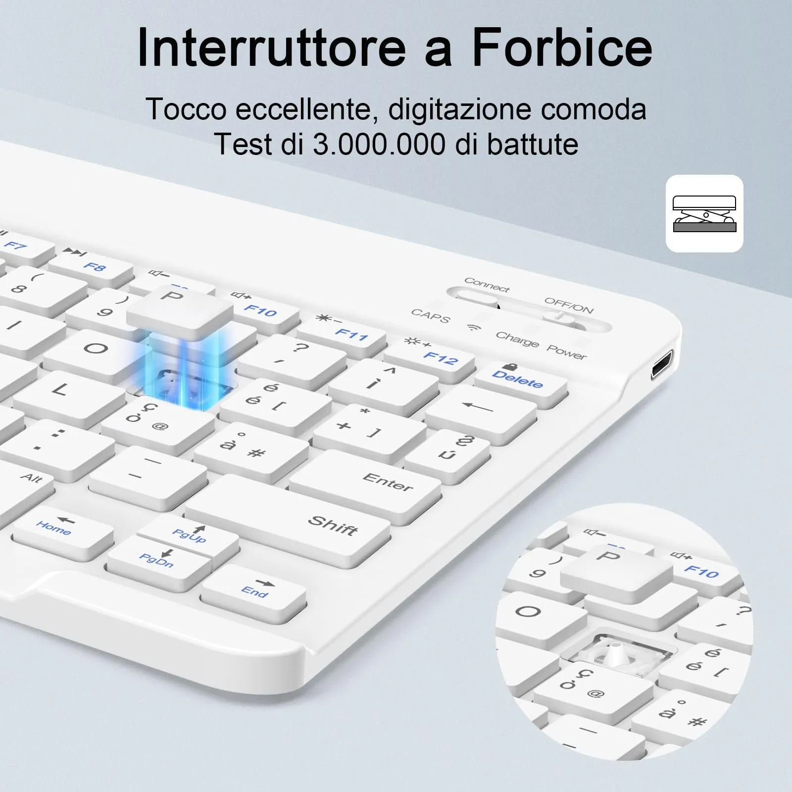 SOPPY Tastiera e Mouse Bluetooth Portatili, Universale Ricaricabile per Tablet, Wireless per iPad/Samsung Tab/Lenovo Tab/iOS/Android/Windows, Layout Italiano (Bianco) - immagine 4