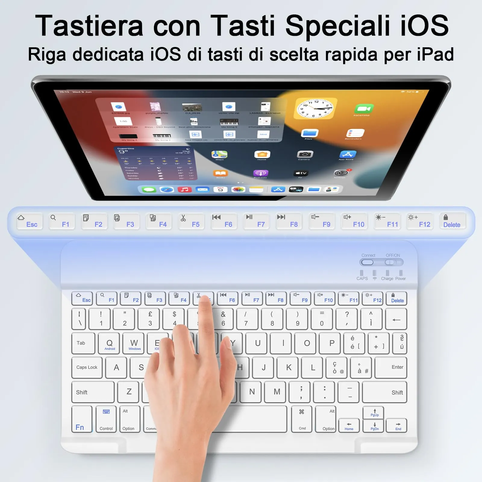 SOPPY Tastiera e Mouse Bluetooth Portatili, Universale Ricaricabile per Tablet, Wireless per iPad/Samsung Tab/Lenovo Tab/iOS/Android/Windows, Layout Italiano (Bianco) - immagine 6