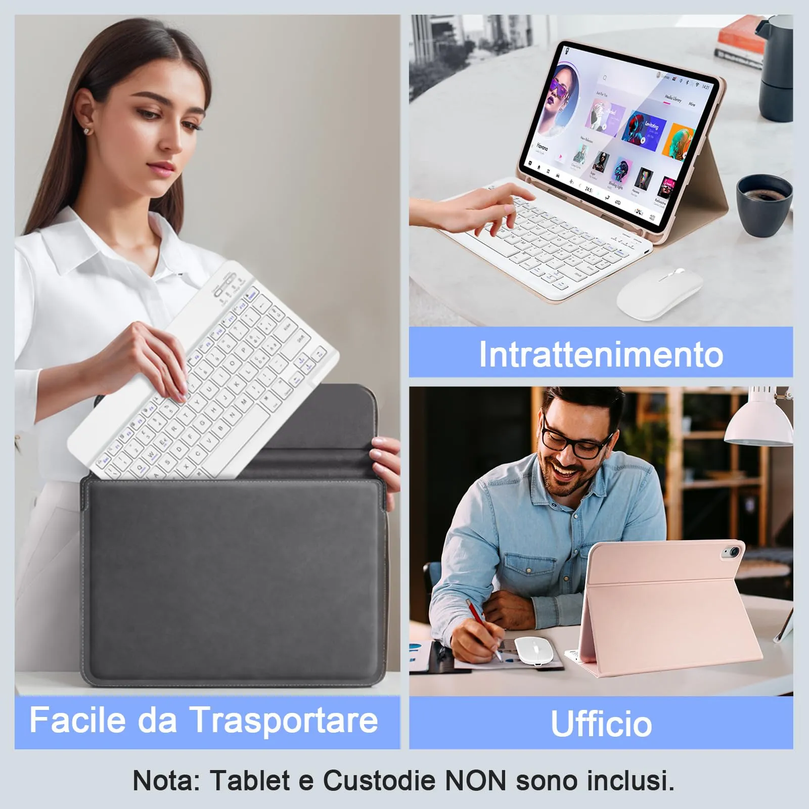 SOPPY Tastiera e Mouse Bluetooth Portatili, Universale Ricaricabile per Tablet, Wireless per iPad/Samsung Tab/Lenovo Tab/iOS/Android/Windows, Layout Italiano (Bianco) - immagine 7