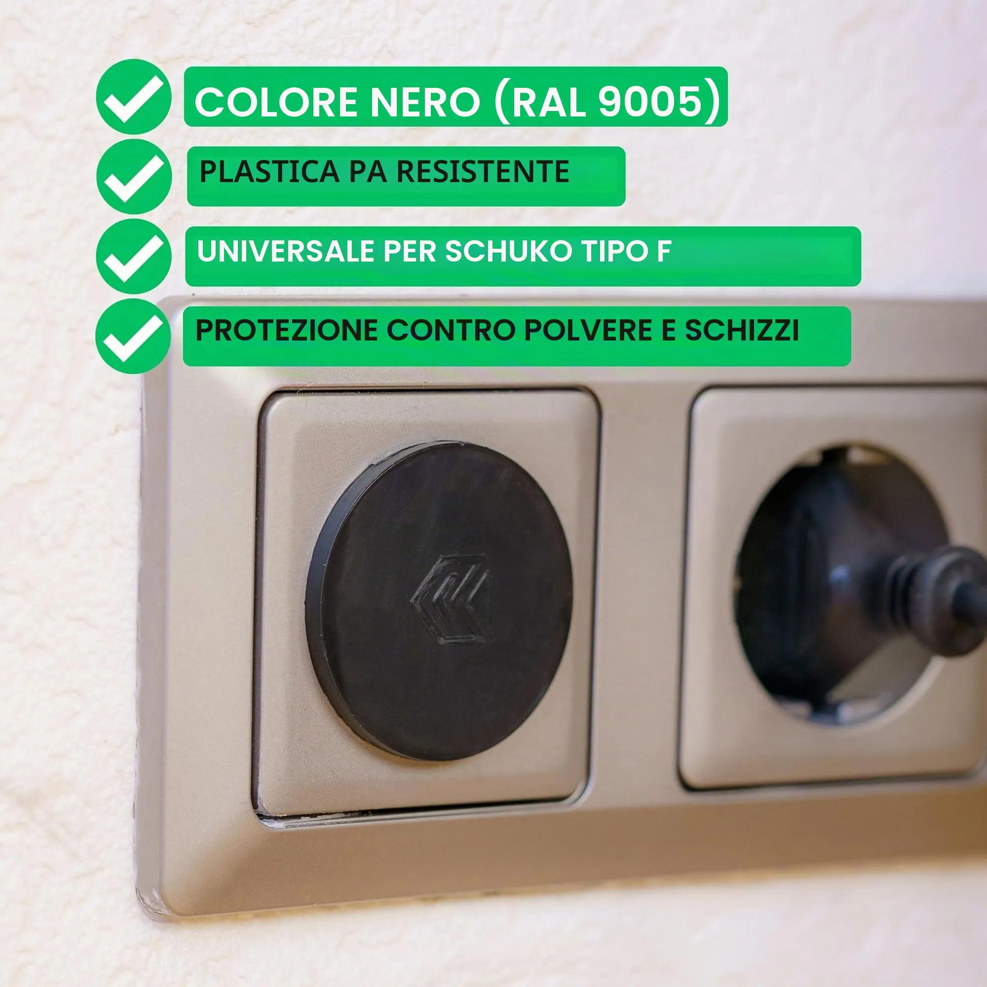 Coperchio per presa di corrente, 2 pezzi, nero, protezione della presa di corrente contro la polvere e gli spruzzi d'acqua, per presa SchuKo tipo F, tappo di copertura per striscia di presa - immagine 2