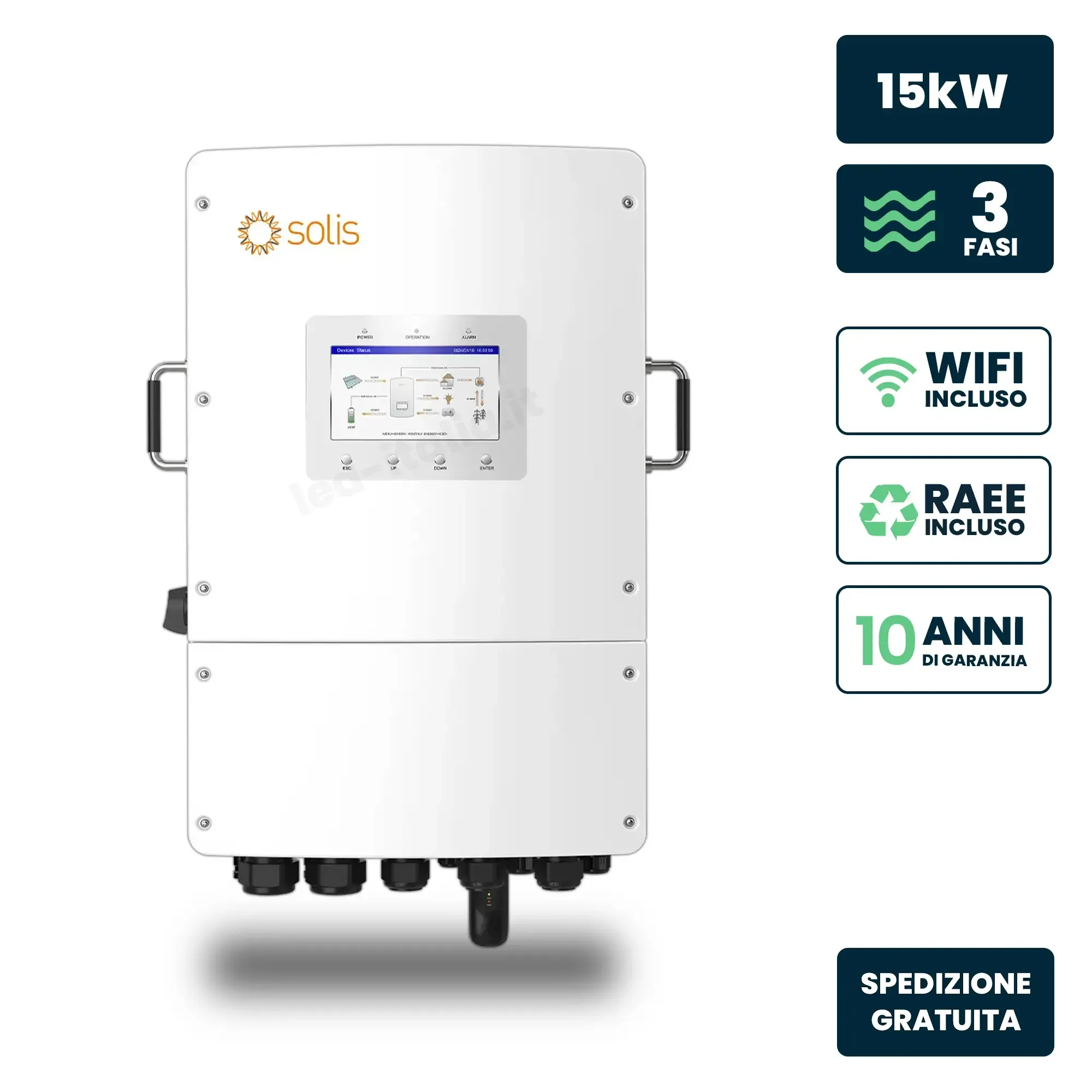 Inverter Ibrido Trifase Lv Solis 15Kw Wifi Cei 0-21 Bianco Ip66 - immagine 1