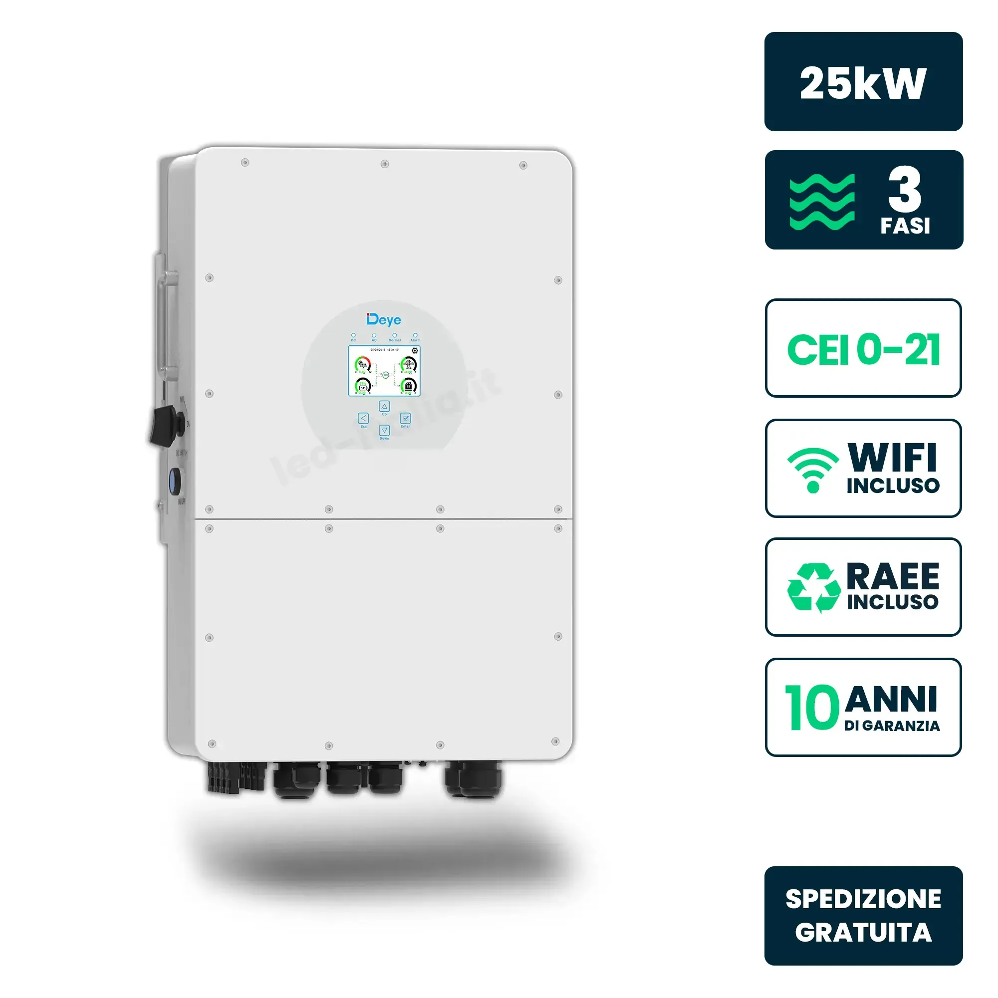 Inverter Ibrido Trifase Hv Deye 25Kw Wifi Cei 0-21 Bianco Ip65 - immagine 1