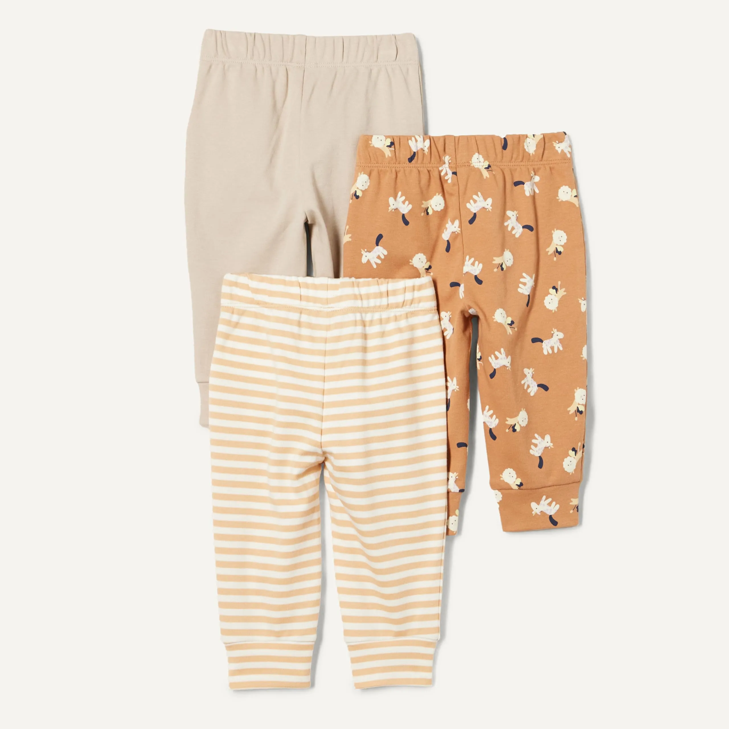 Amazon Essentials Pantaloni Senza Chiusura in Cotone Unisex Bambini e Ragazzi, Pacco da 3, Grigio Talpa/Lion E Pony/Righe, 3 anni - immagine 3