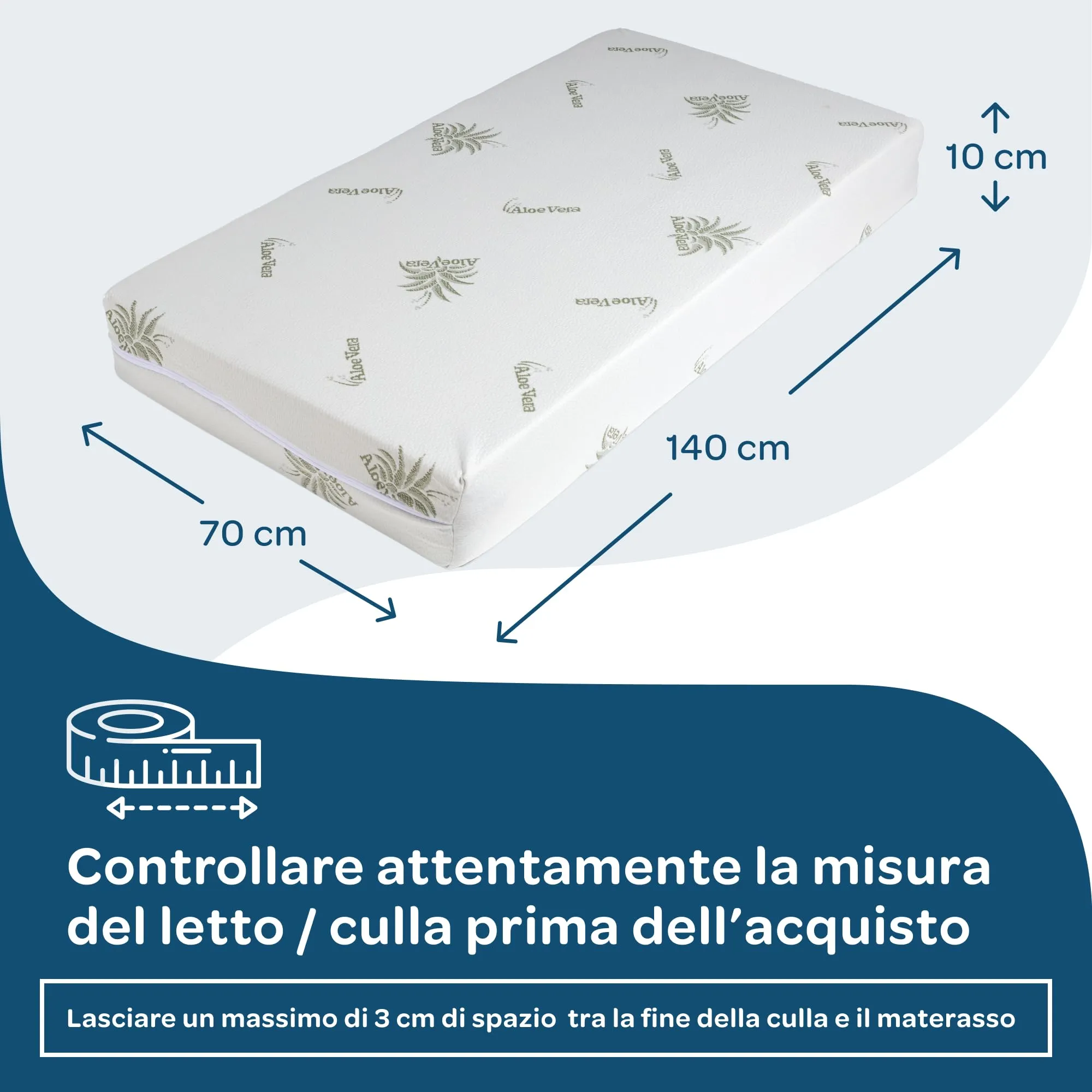 DOLCI SOGNI Materasso Lettino 70x140 cm Spessore 10 cm, OEKO-TEX® e CertiPUR™ Materasso Culla Bambino per Lettino Neonati, Fodera in Aloe Vera Sfoderabile e Lavabile, Materasso Lettino Neonato - immagine 2