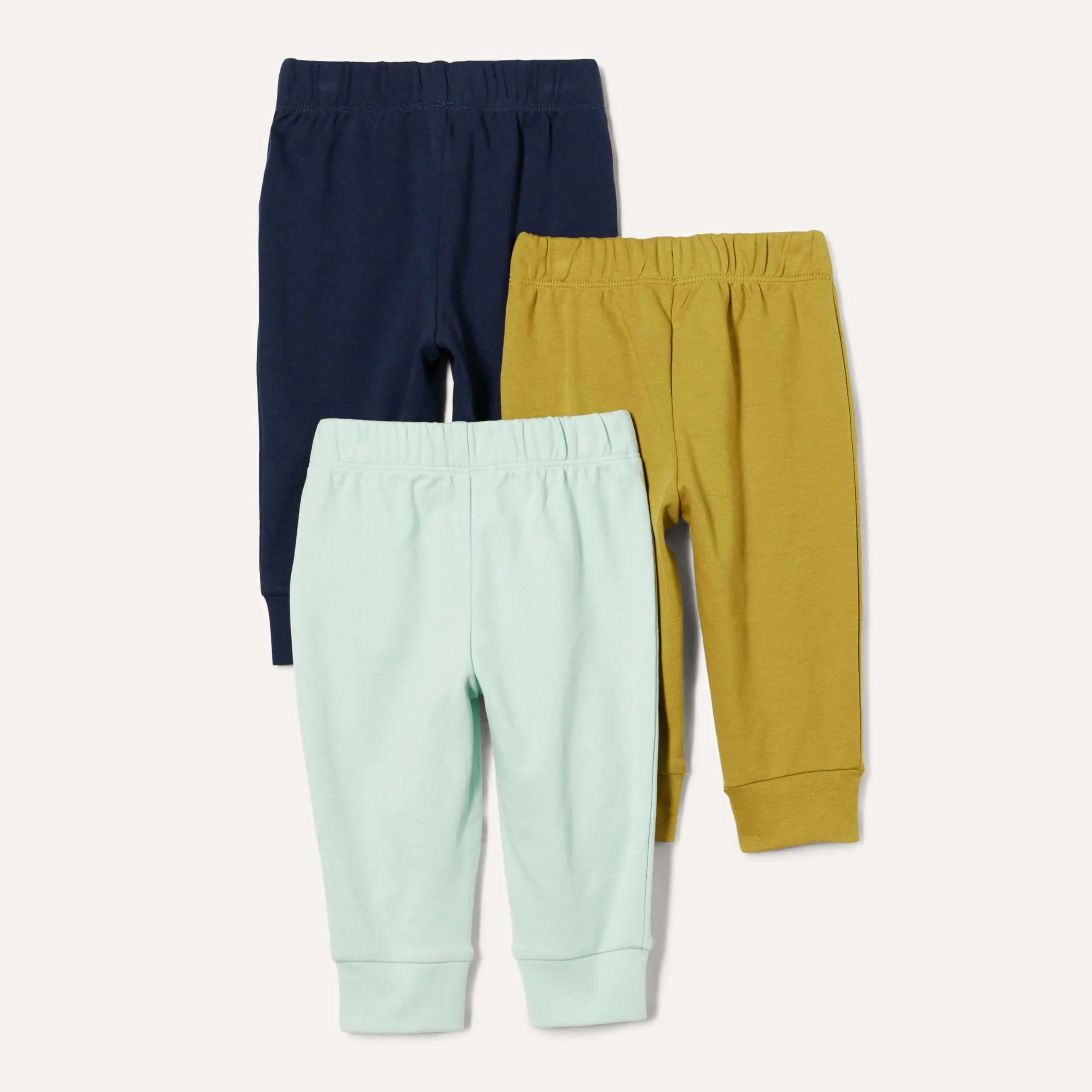 Amazon Essentials Pantaloni Senza Chiusura in Cotone Unisex Bimbi, Pacco da 3, Blu Marino/Verde Menta Pallido/Verde Oliva, 24 mesi - immagine 4
