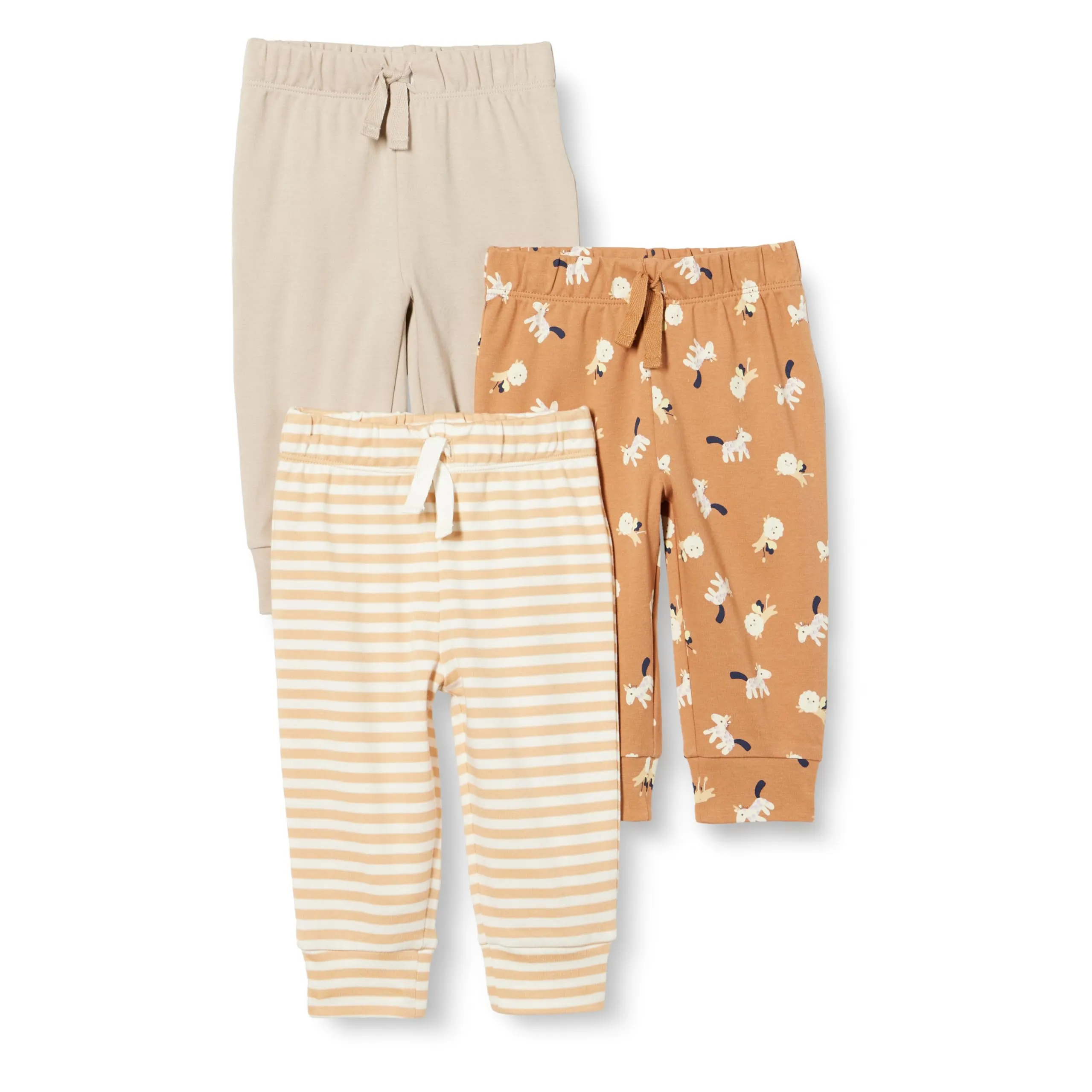 Amazon Essentials Pantaloni Senza Chiusura in Cotone Unisex Bambini e Ragazzi, Pacco da 3, Grigio Talpa/Lion E Pony/Righe, 2 anni - immagine 1