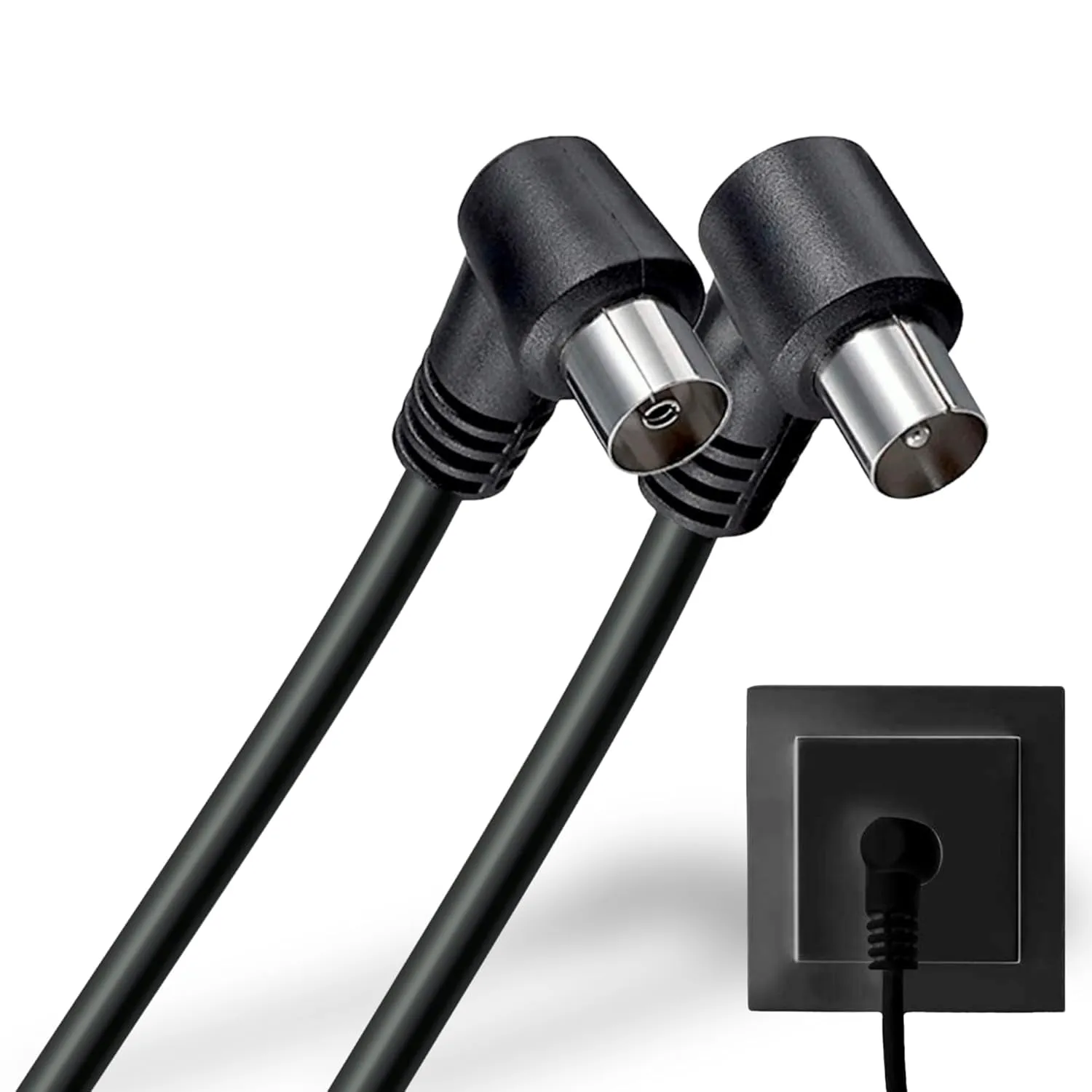 TECHZOCO Cavo Antenna TV 90° ad Angolo, 2,5m - Maschio/Femmina, Coassiale 70dB per HDTV, DVB-T2/C/S, Radio, 75 Ohm - Nero - immagine 1