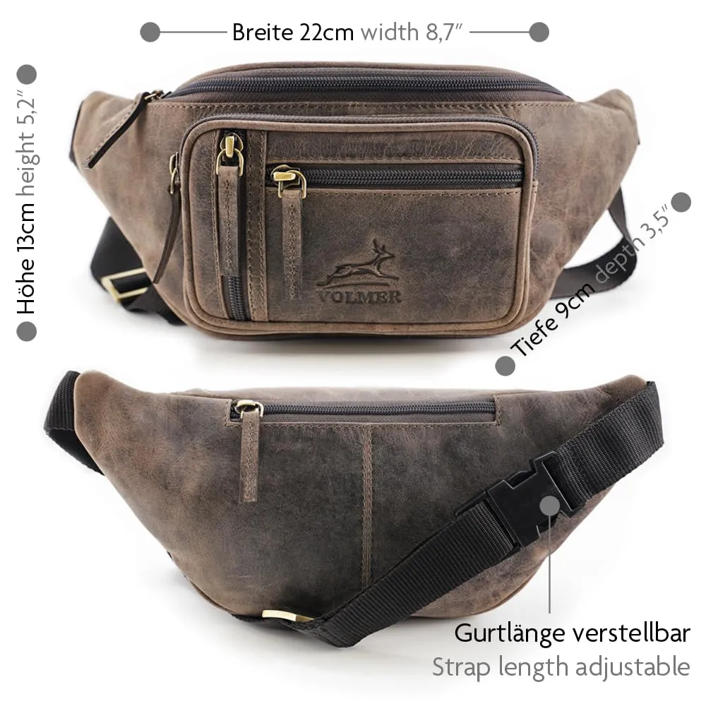 Fa.Volmer ® Marsupio/Borsa da cintura/Borsa a vita in vera pelle per donne e uomini | Disponibile in nero e marrone | Diversi modelli, L - immagine 2
