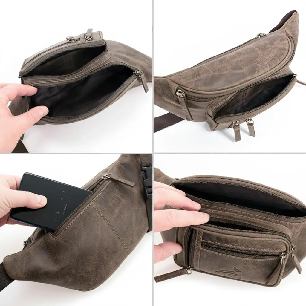 Fa.Volmer ® Marsupio/Borsa da cintura/Borsa a vita in vera pelle per donne e uomini | Disponibile in nero e marrone | Diversi modelli, L - immagine 5