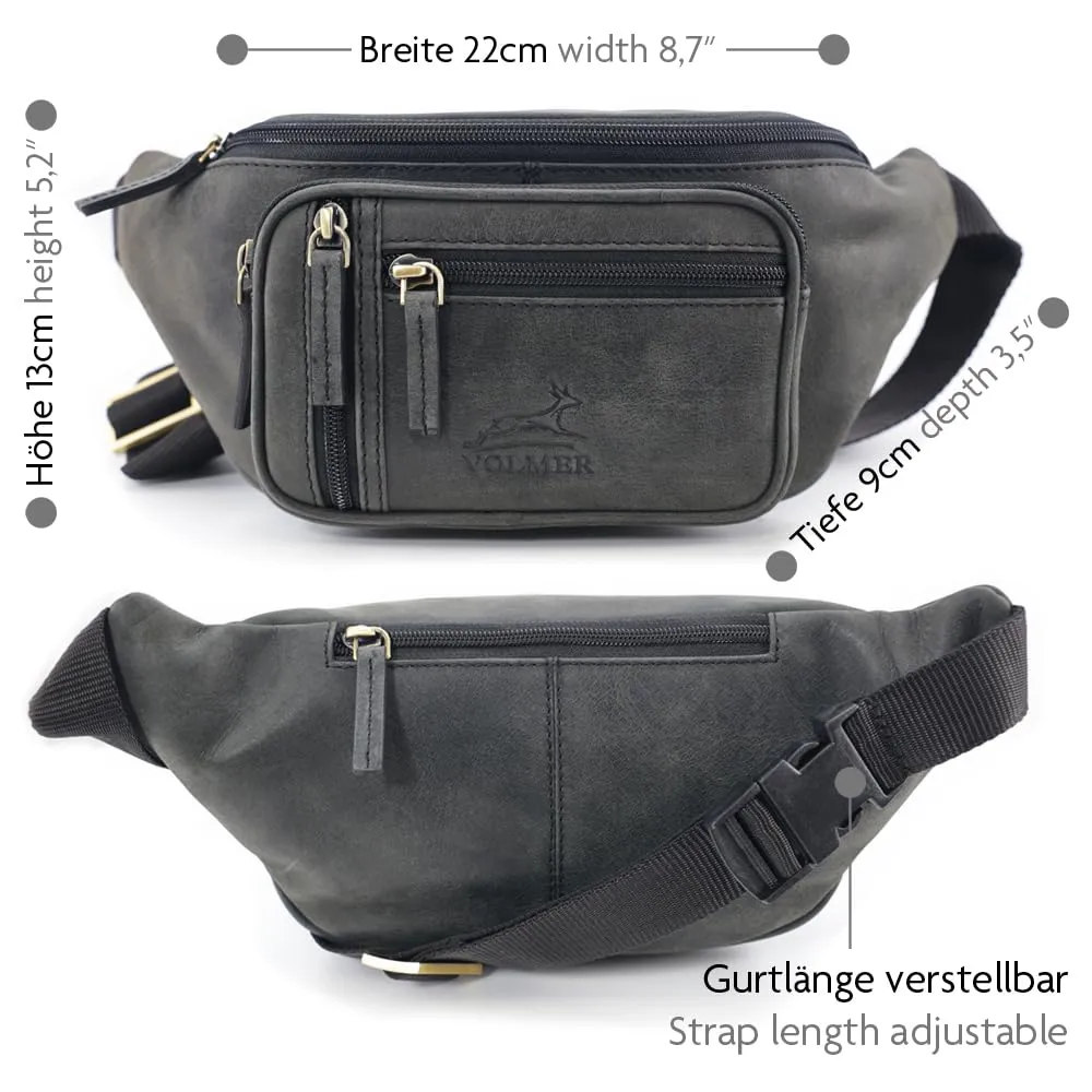 Fa.Volmer ® Marsupio/Borsa da cintura/Borsa a vita in vero cuoio per donne e uomini | Disponibile in nero e marrone | Diversi modelli, L - immagine 2