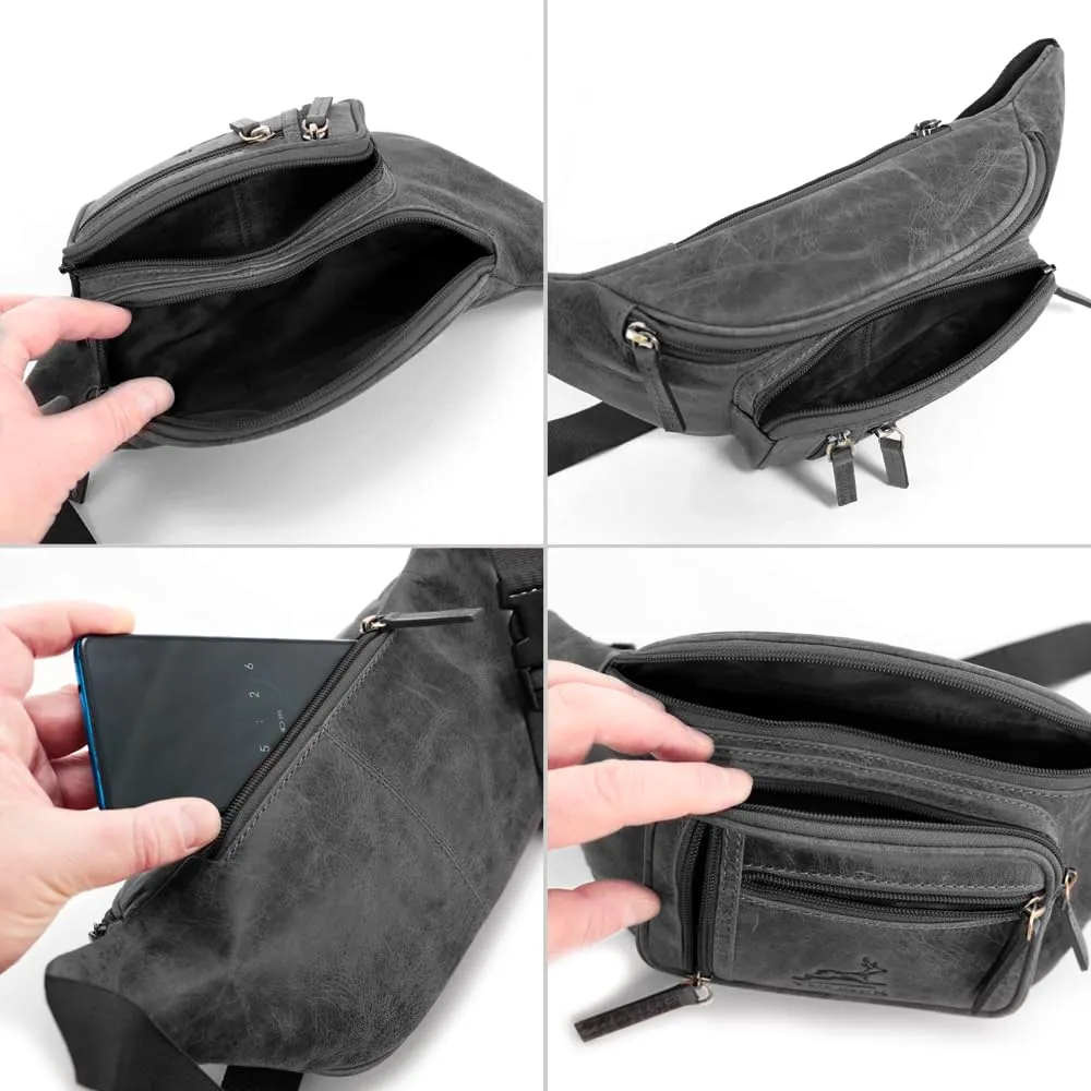 Fa.Volmer ® Marsupio/Borsa da cintura/Borsa a vita in vero cuoio per donne e uomini | Disponibile in nero e marrone | Diversi modelli, L - immagine 5