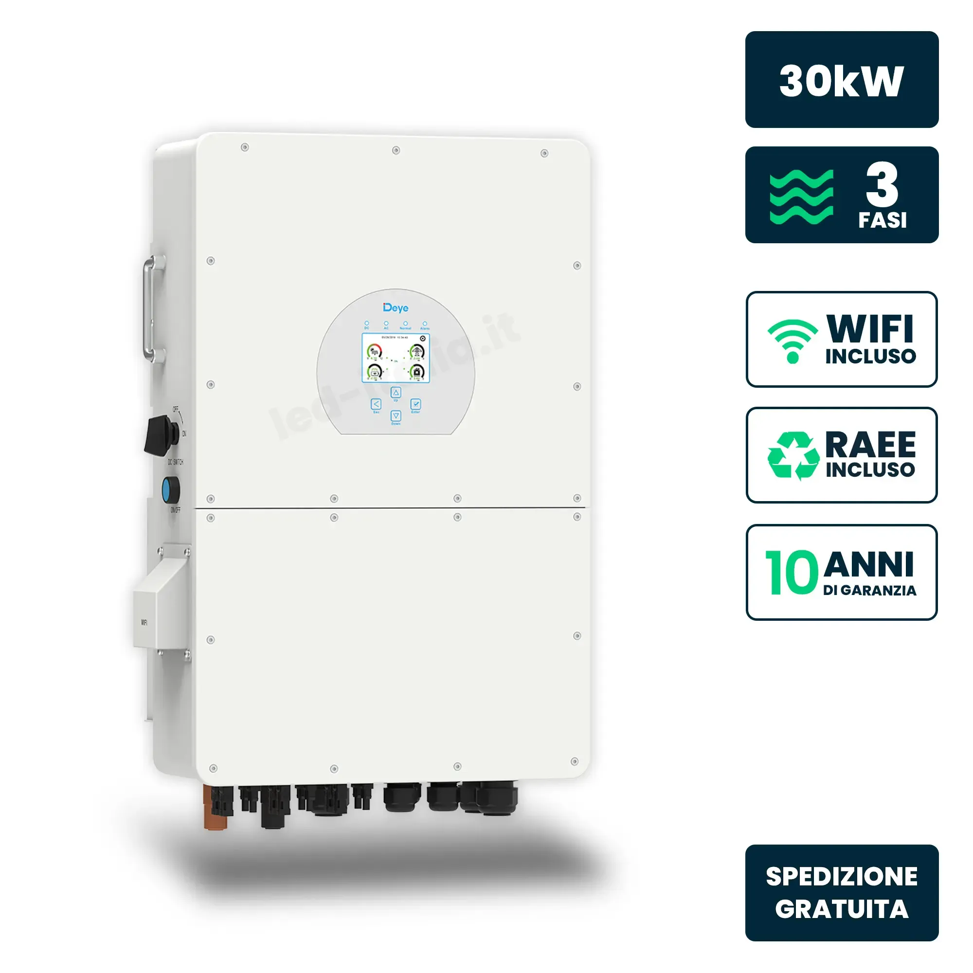 V-TAC Inverter Ibrido Trifase HV Deye 30kW WiFi Bianco IP65 - immagine 1
