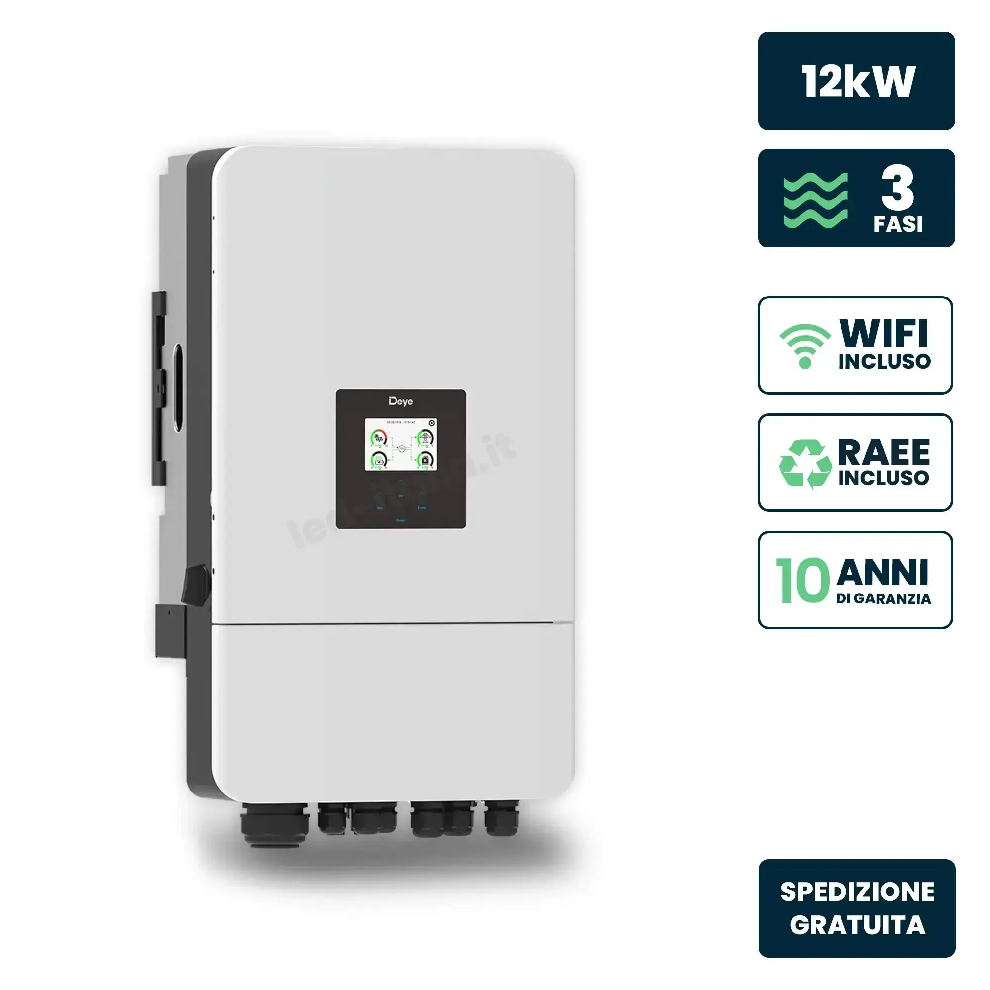 Inverter Ibrido Trifase Lv Deye 12Kw Wifi Cei 0-21 Bianco Ip65 - immagine 1