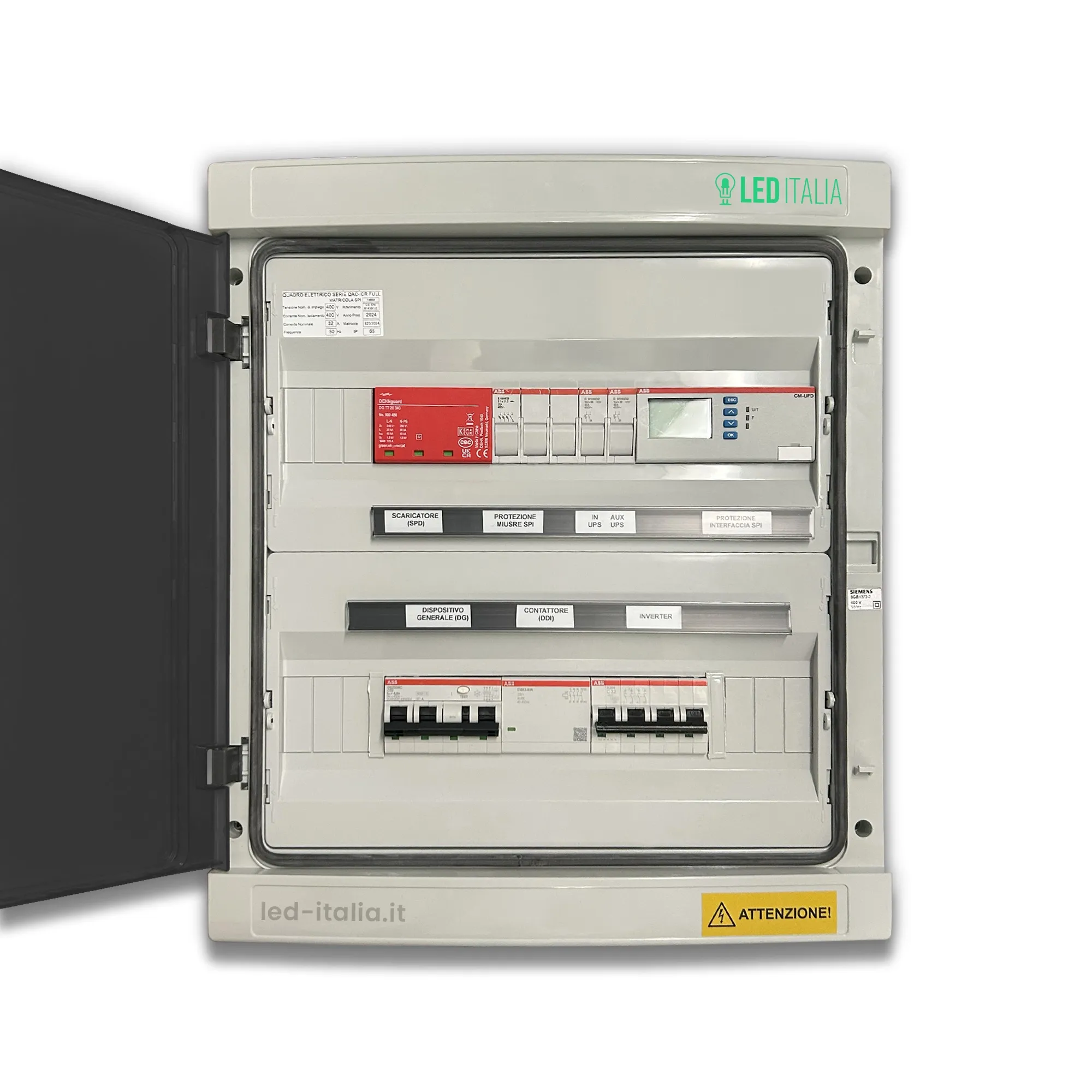 Quadro Ac Trifase 20Kw - 32A 400V - Ip65 36 Moduli Con Interruttore Magnetotermico Differenziale + Scaricatore + Entra/Esci + Sgancio + Portafusibili Abb / Dehn - immagine 1