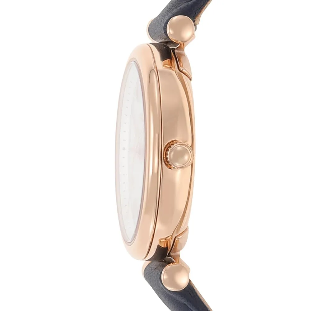 Fossil Orologio Carlie da donna, Movimento al quarzo a tre lancette con cinturino in pelle, Blu E Oro Rosa - immagine 3