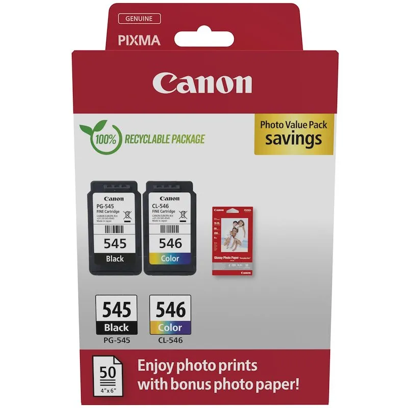 Canon Kit con Carta Inkjet PG-545 + CL-546 + CARTA FOTOGRAFICA LUCIDA Multi - immagine 1