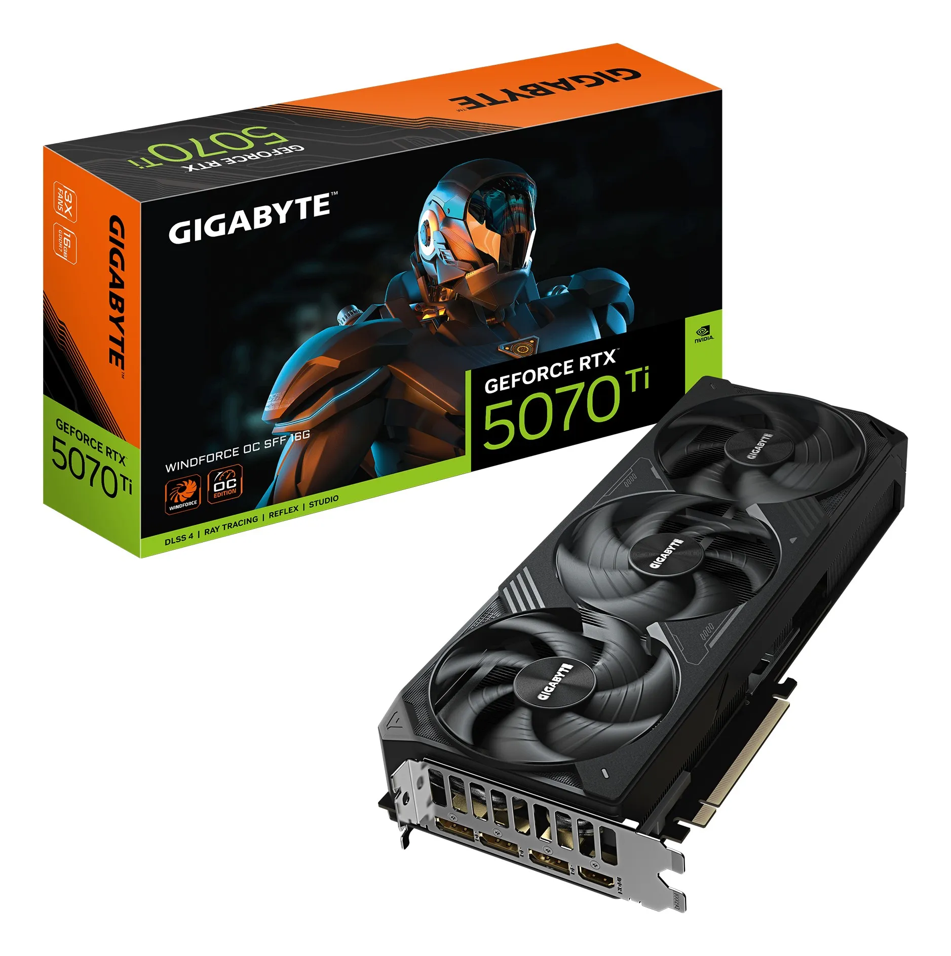 GIGABYTE GeForce RTX 5070 Ti WINDFORCE OC SFF 16G Scheda Grafica - 16GB GDDR7 256 bit PCI-E 5.0 2497 MHz Core Clock 3 x DP 2.1a 1 x HDMI 2.1b NVIDIA DLSS 4 GV-N507TWF3OC-16GD - immagine 1