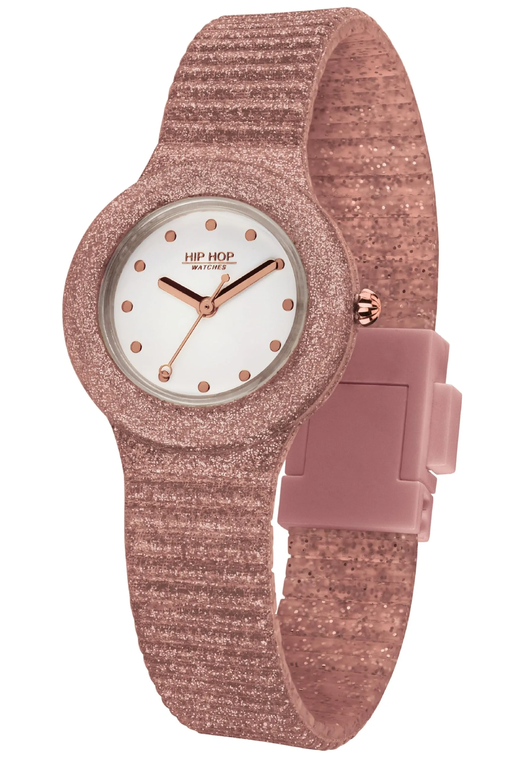 HIP HOP Orologio Solo Tempo Rose Gold Sparkling Mania per Donna e Bambina Completamente Glitterato in Silicone Morbido Resistente all'Acqua HWU0969 - immagine 2