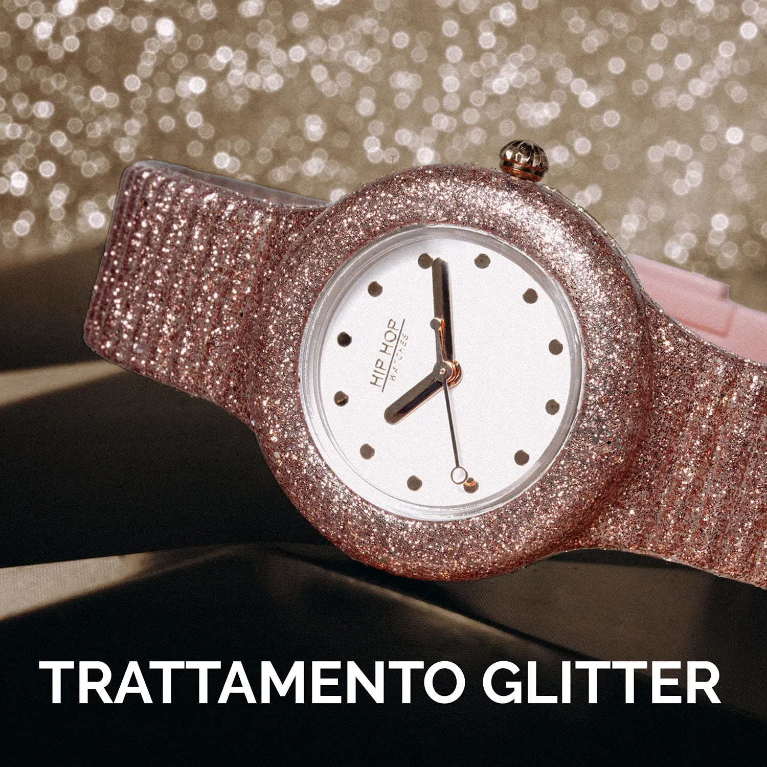 HIP HOP Orologio Solo Tempo Rose Gold Sparkling Mania per Donna e Bambina Completamente Glitterato in Silicone Morbido Resistente all'Acqua HWU0969 - immagine 3