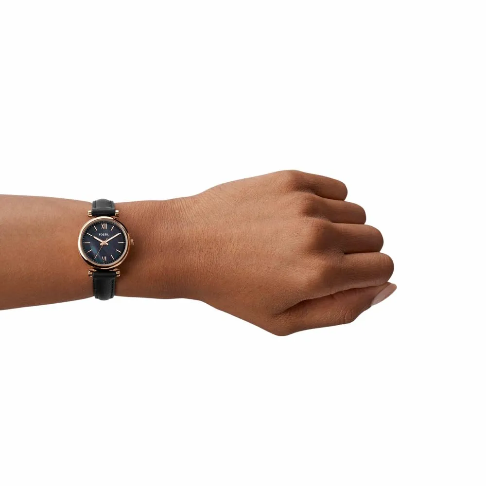 Fossil Orologio Carlie da donna, Movimento al quarzo a tre lancette con cinturino in pelle, Nero - immagine 2