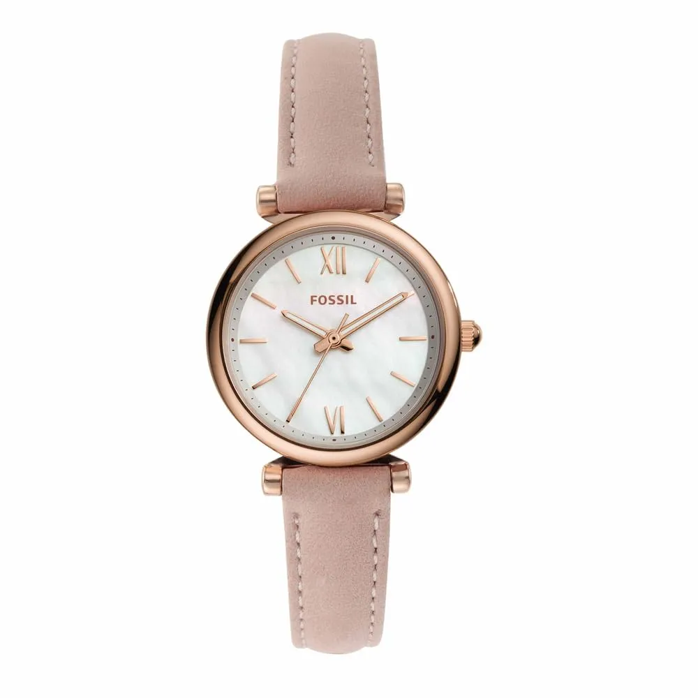Fossil Orologio Carlie da donna, Movimento al quarzo a tre lancette con cinturino in pelle, Rosa Chiaro - immagine 1