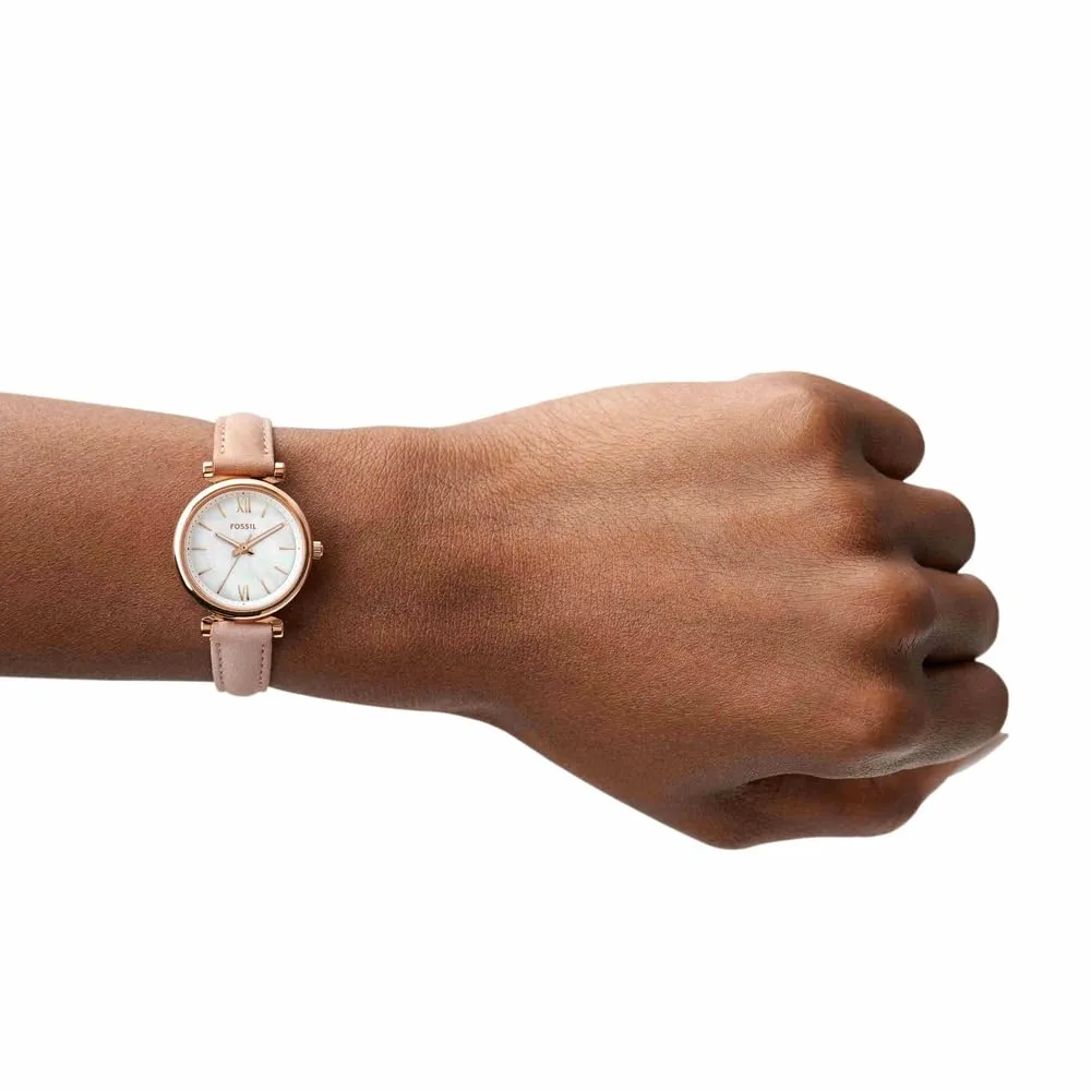 Fossil Orologio Carlie da donna, Movimento al quarzo a tre lancette con cinturino in pelle, Rosa Chiaro - immagine 2