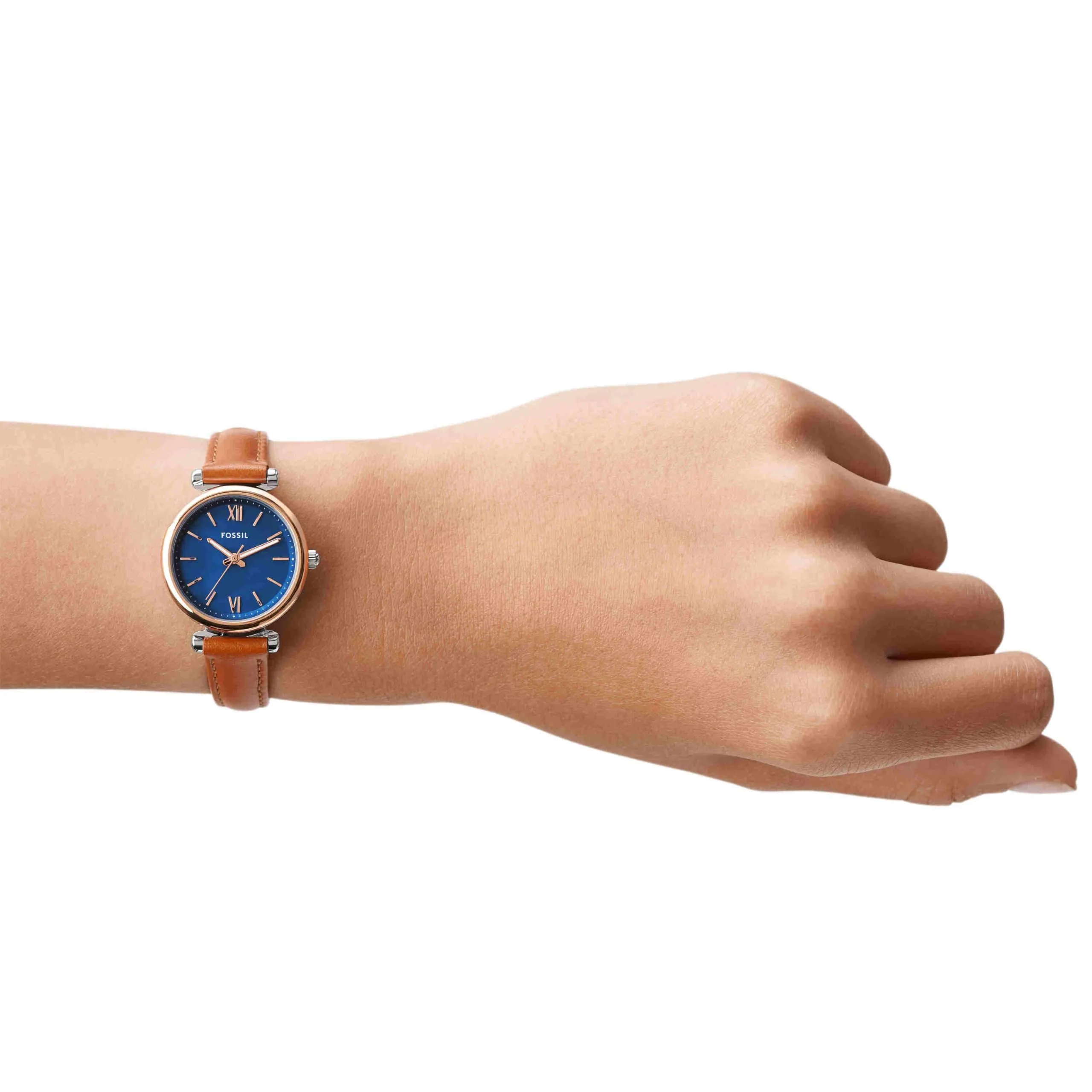 Fossil Orologio Carlie da donna, Movimento al quarzo a tre lancette con cinturino in pelle, Marrone chiaro - immagine 2
