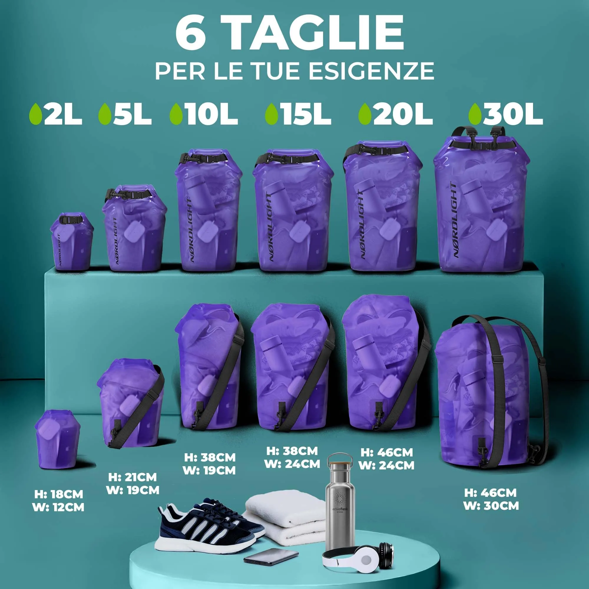 Nordlight Dry Bag Sacca Impermeabile Borsa Stagna Zaino Mare - immagine 3