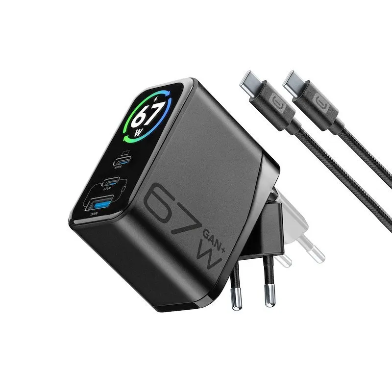 Cellularline Caricabatterie PowerView IQ Kit 3in1 67W USB/USB-C Nero - immagine 1