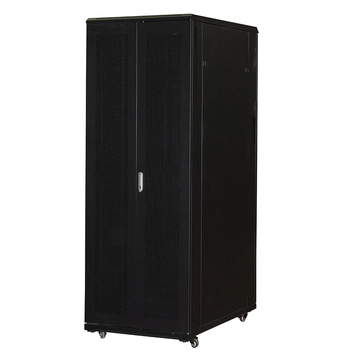 Armadio Rack 42U 800X1200 Porta Doppia Traforata Con 2 Ripiani Nero - immagine 1