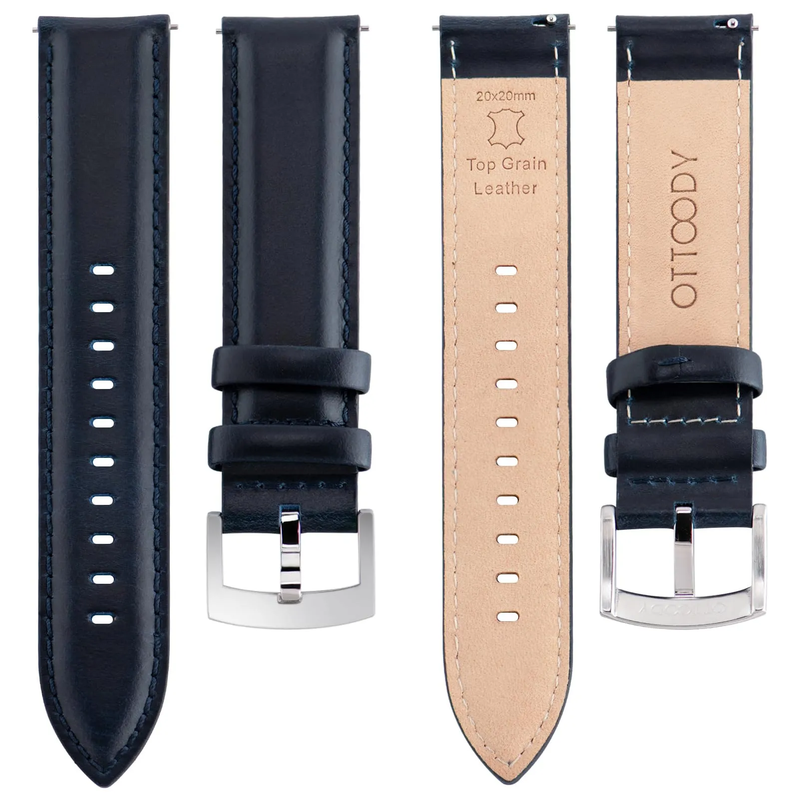 OTTOODY Cinturini Orologio in Pelle a Sgancio Rapido 18mm 19mm 20mm 21mm 22mm, Eleganti Cinturini per Orologi in Pelle a Grana Superiore Cinturino di Ricambio per Uomini Donne, Orologio e Smartwatch - immagine 3