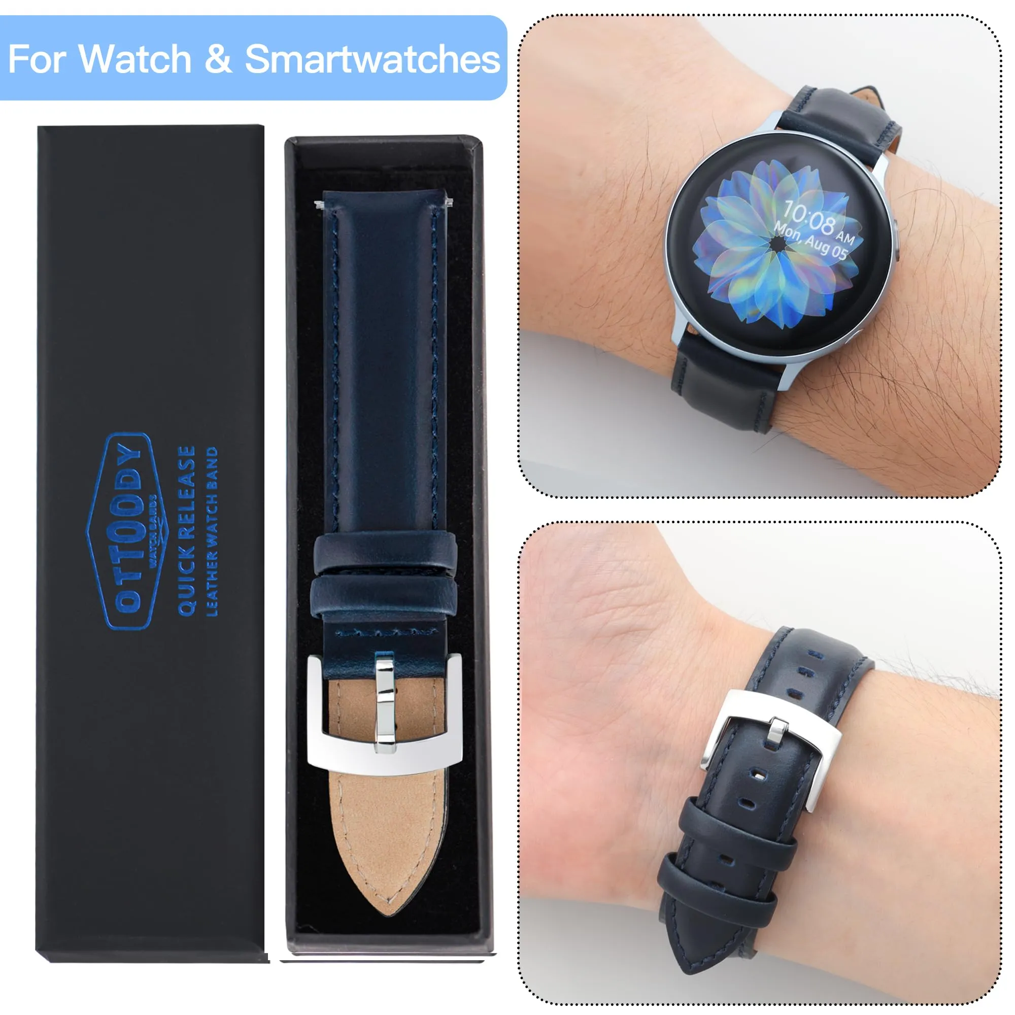 OTTOODY Cinturini Orologio in Pelle a Sgancio Rapido 18mm 19mm 20mm 21mm 22mm, Eleganti Cinturini per Orologi in Pelle a Grana Superiore Cinturino di Ricambio per Uomini Donne, Orologio e Smartwatch - immagine 5