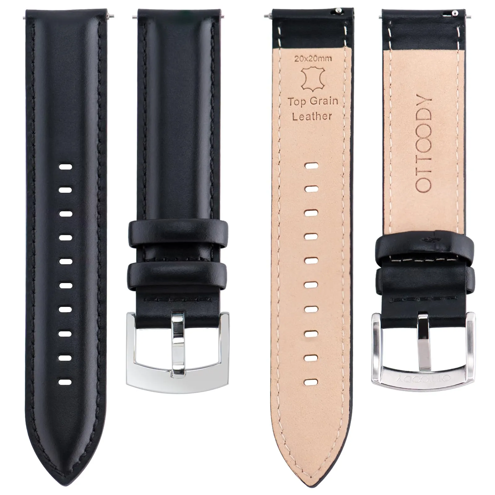 OTTOODY Cinturini Orologio in Pelle a Sgancio Rapido 18mm 19mm 20mm 21mm 22mm, Eleganti Cinturini per Orologi in Pelle a Grana Superiore Cinturino di Ricambio per Uomini Donne, Orologio e Smartwatch - immagine 3