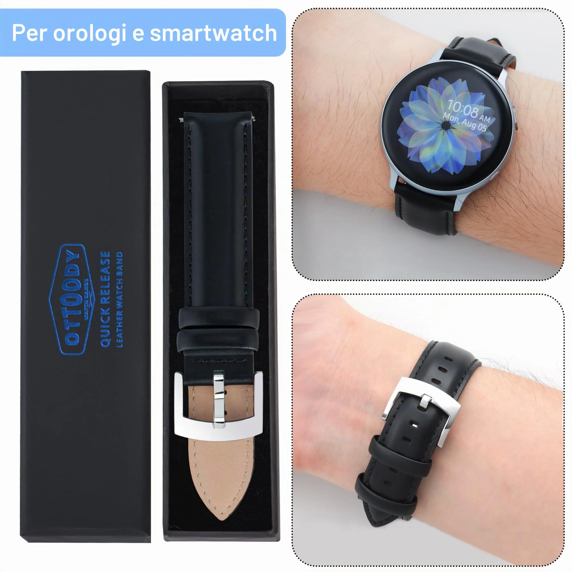 OTTOODY Cinturini Orologio in Pelle a Sgancio Rapido 18mm 19mm 20mm 21mm 22mm, Eleganti Cinturini per Orologi in Pelle a Grana Superiore Cinturino di Ricambio per Uomini Donne, Orologio e Smartwatch - immagine 7