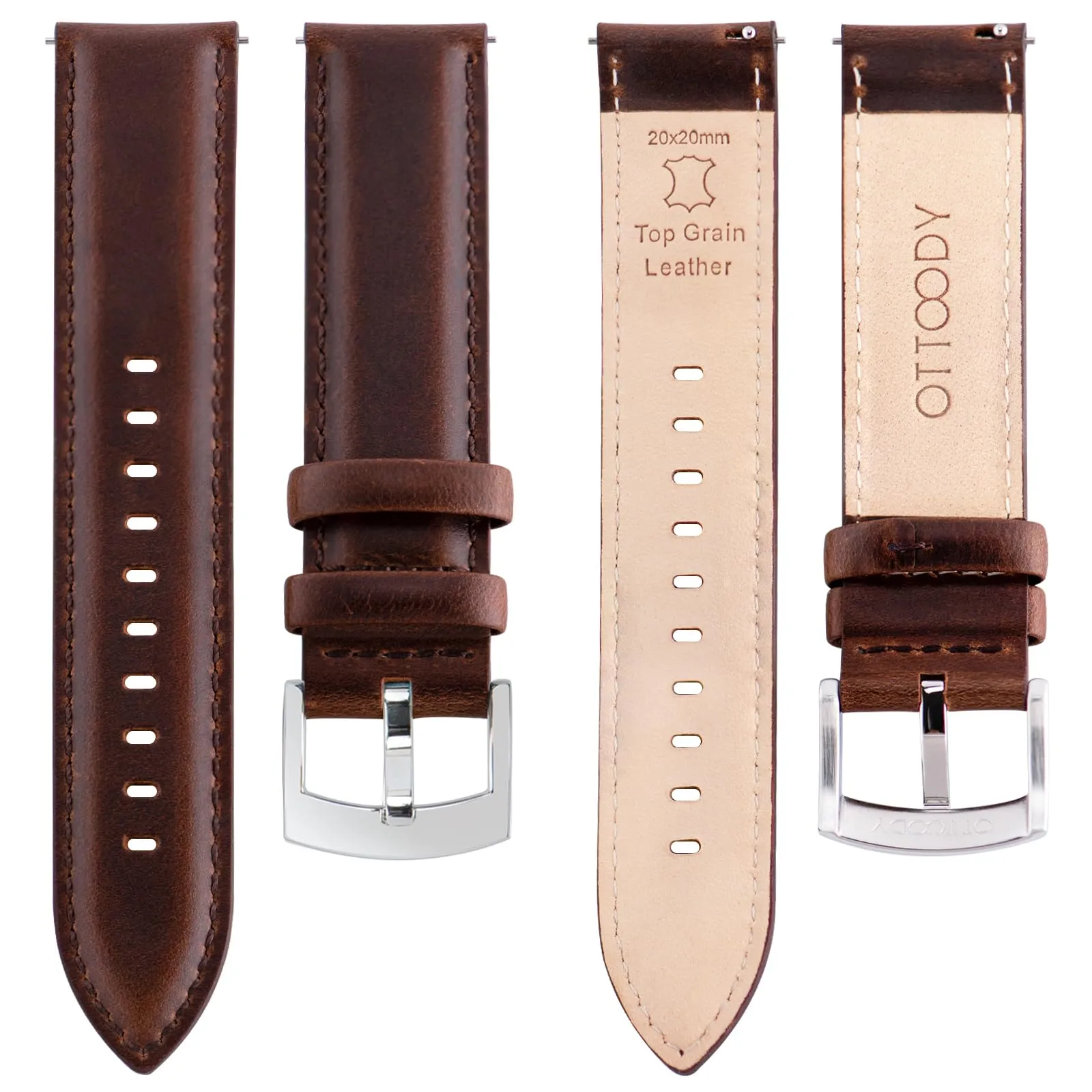 OTTOODY Cinturini Orologio in Pelle a Sgancio Rapido 18mm 19mm 20mm 21mm 22mm, Eleganti Cinturini per Orologi in Pelle a Grana Superiore Cinturino di Ricambio per Uomini Donne, Orologio e Smartwatch - immagine 3