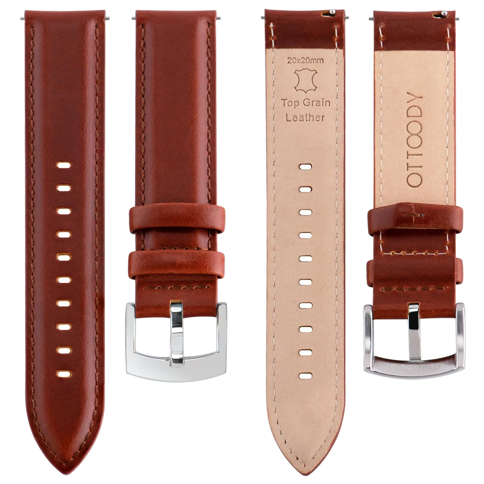 OTTOODY Cinturini Orologio in Pelle a Sgancio Rapido 18mm 19mm 20mm 21mm 22mm, Eleganti Cinturini per Orologi in Pelle a Grana Superiore Cinturino di Ricambio per Uomini Donne, Orologio e Smartwatch - immagine 3