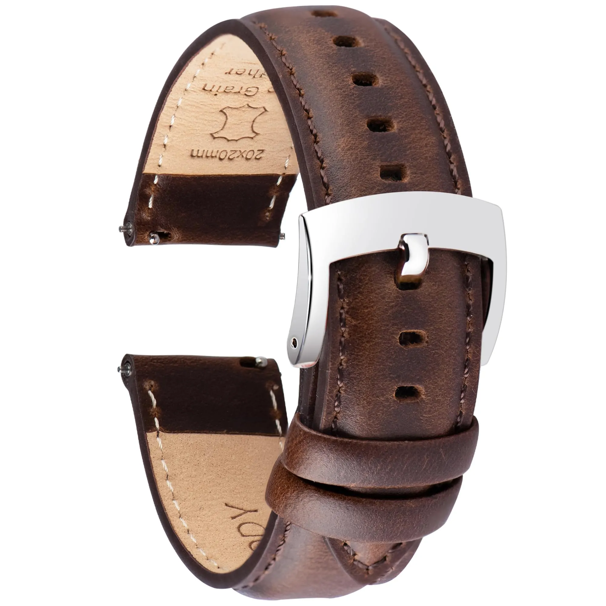 OTTOODY Cinturini Orologio in Pelle a Sgancio Rapido 18mm 19mm 20mm 21mm 22mm, Eleganti Cinturini per Orologi in Pelle a Grana Superiore Cinturino di Ricambio per Uomini Donne, Orologio e Smartwatch - immagine 1