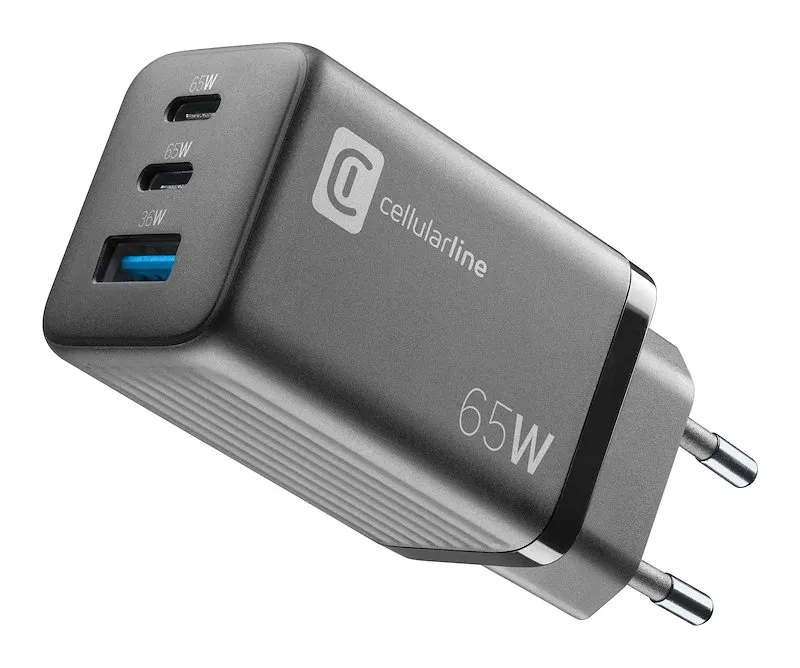 Cellularline CARICABATTERIE RETE GAN 3 PORTE 65W Achusbgan3pd65wk - immagine 1