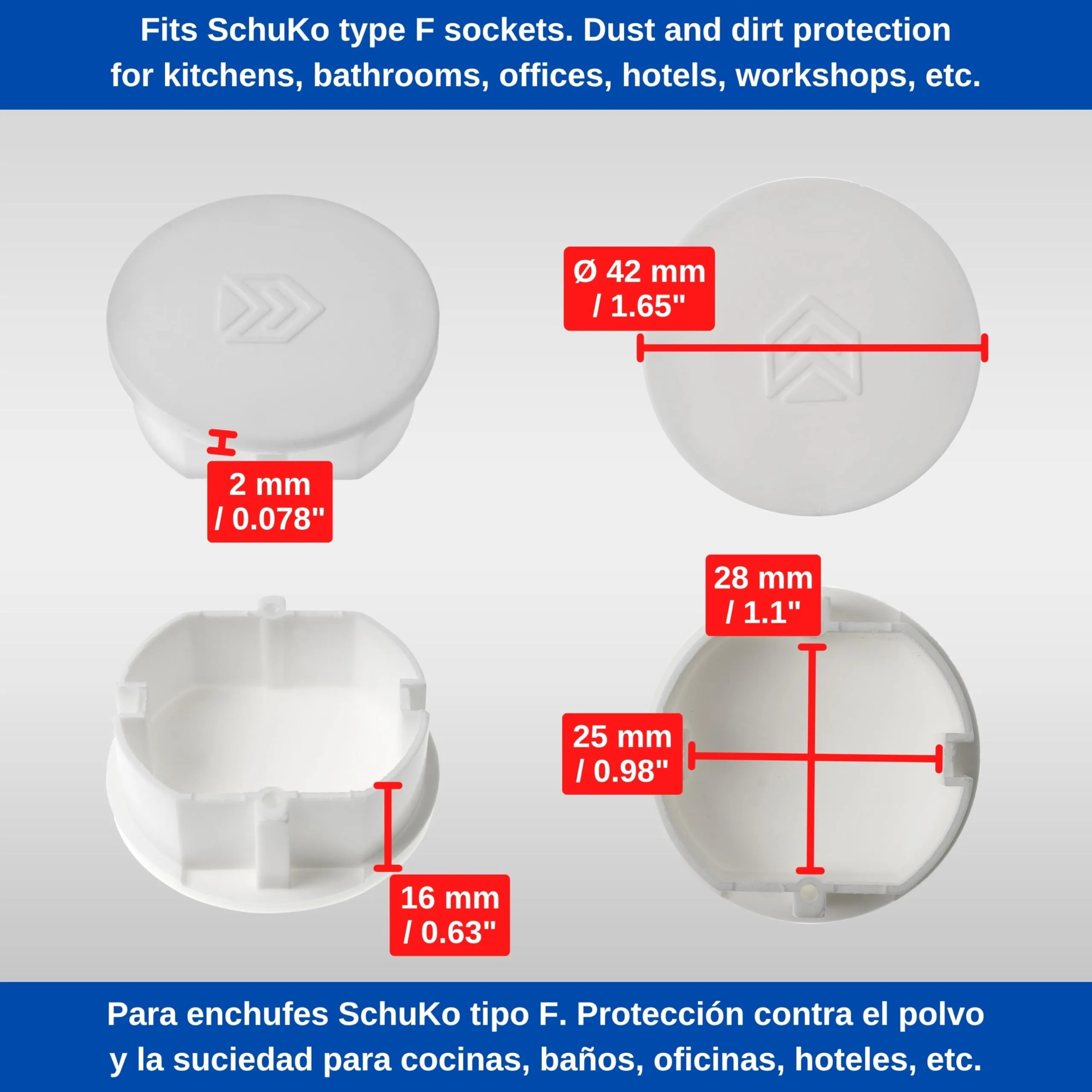 Coperchio per presa di corrente, 4 pezzi, in bianco, protezione della presa di corrente contro la polvere e gli spruzzi d'acqua, per outlet SchuKo tipo F, tappo di copertura per striscia di socket - immagine 4