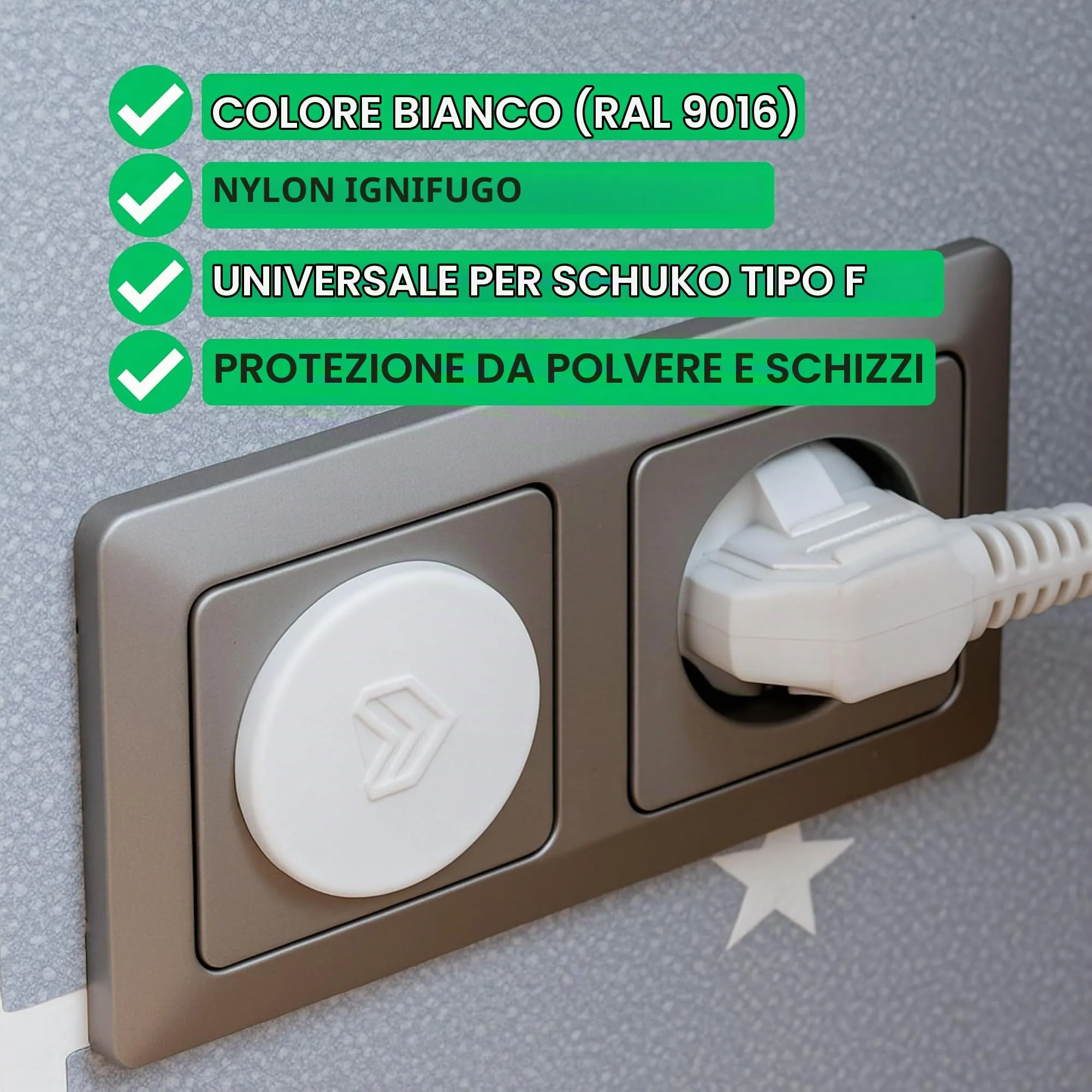 Coperchio per presa di corrente, 2 pezzi, in bianco, protezione della presa di corrente contro la polvere e gli spruzzi d'acqua, per outlet SchuKo tipo F, tappo di copertura per striscia di socket - immagine 2