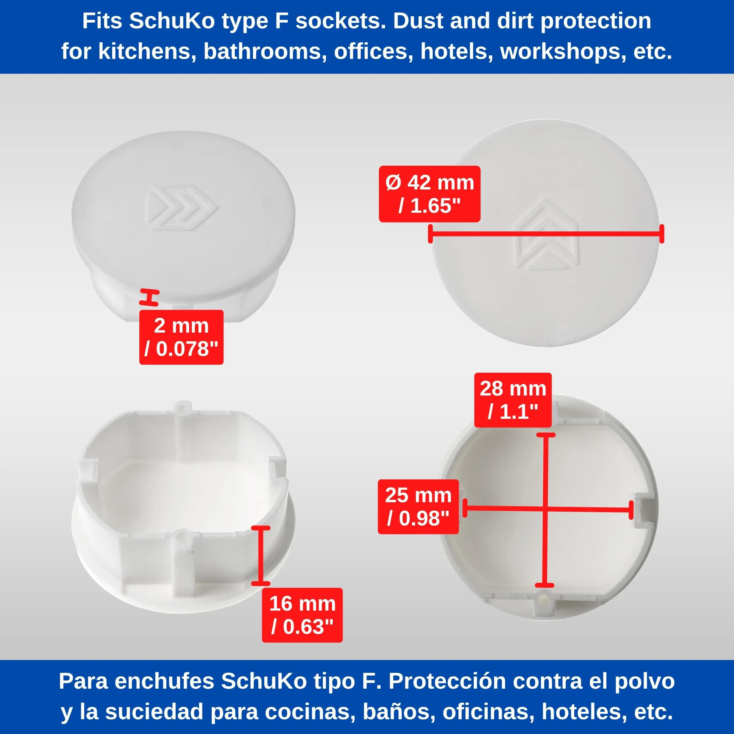 Coperchio per presa di corrente, 2 pezzi, in bianco, protezione della presa di corrente contro la polvere e gli spruzzi d'acqua, per outlet SchuKo tipo F, tappo di copertura per striscia di socket - immagine 4