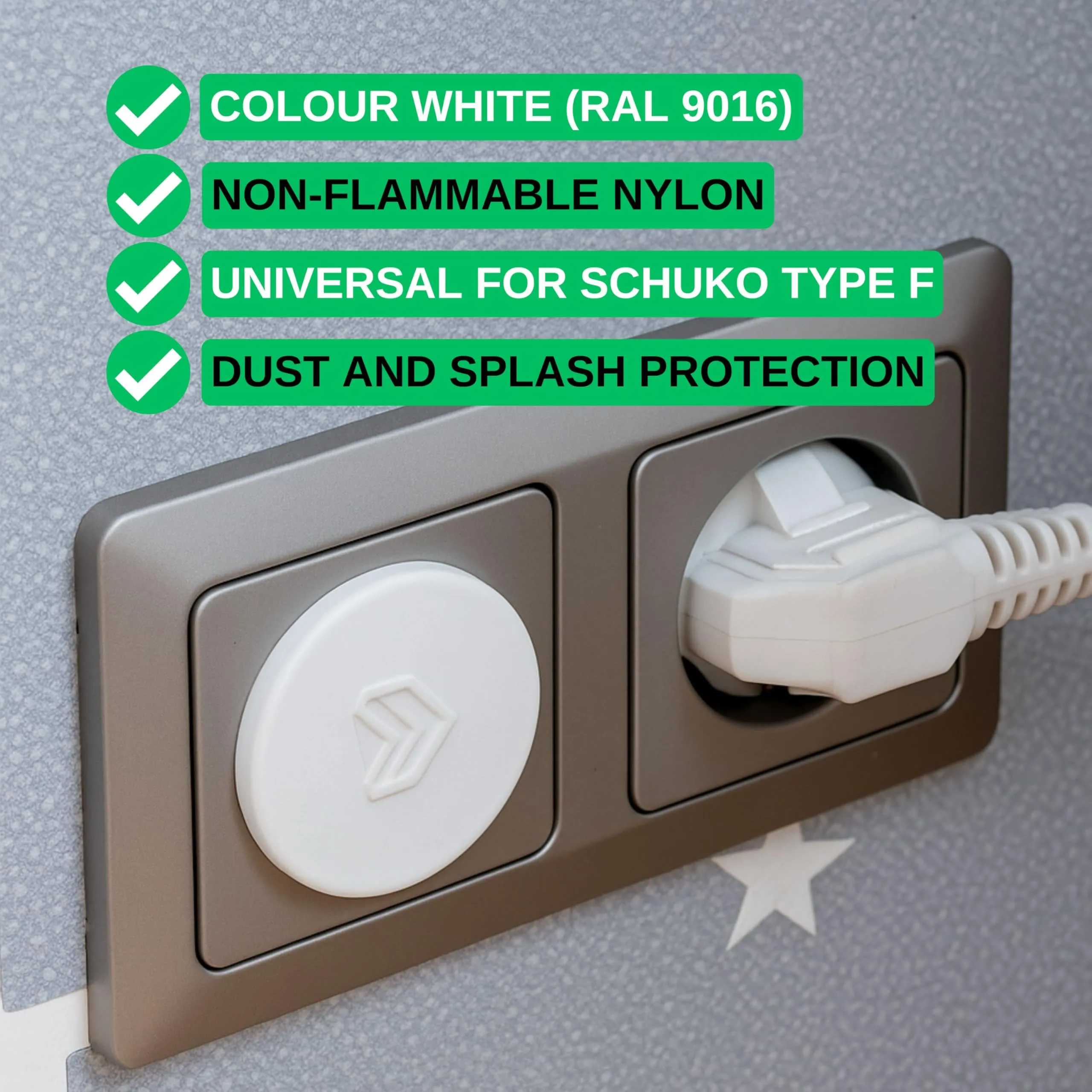 Coperchio per presa di corrente, 8 pezzi, in bianco, protezione della presa di corrente contro la polvere e gli spruzzi d'acqua, per outlet SchuKo tipo F, tappo di copertura per striscia di socket - immagine 2