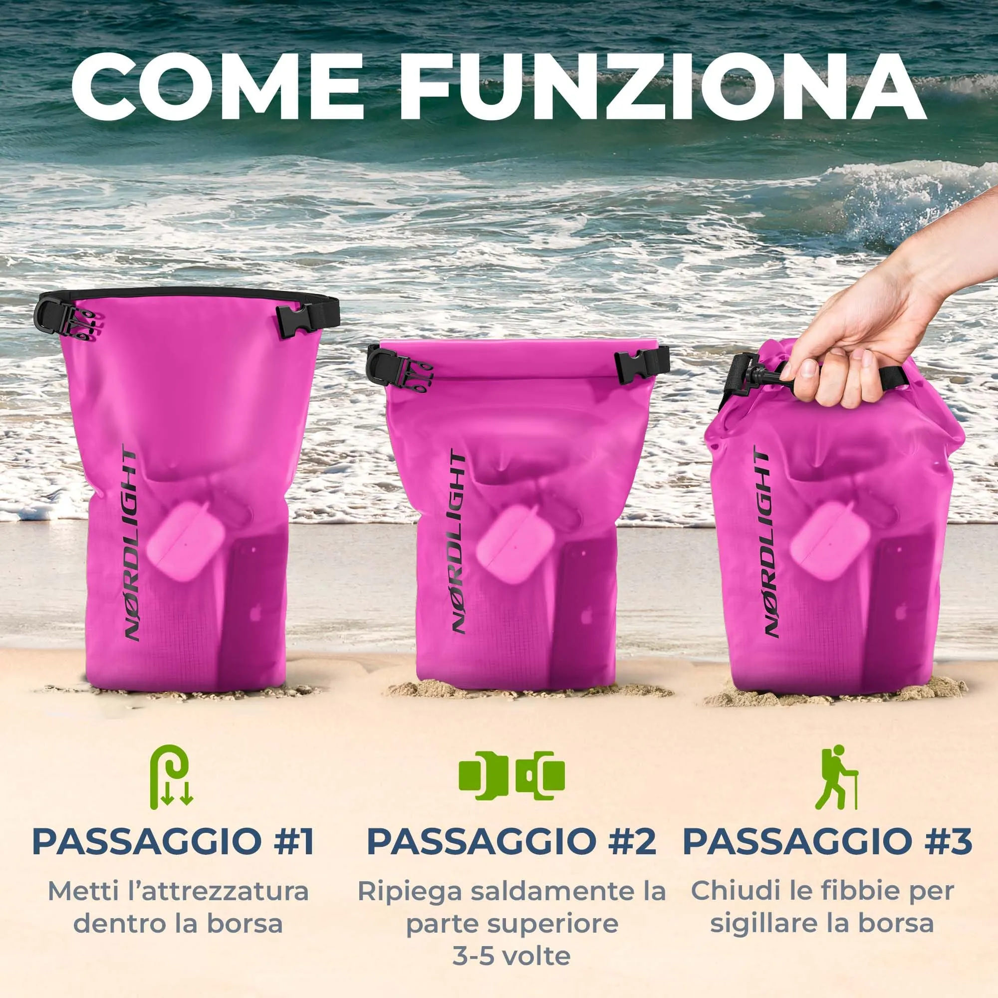 Nordlight Dry Bag Sacca Impermeabile Borsa Stagna Zaino Mare - immagine 8