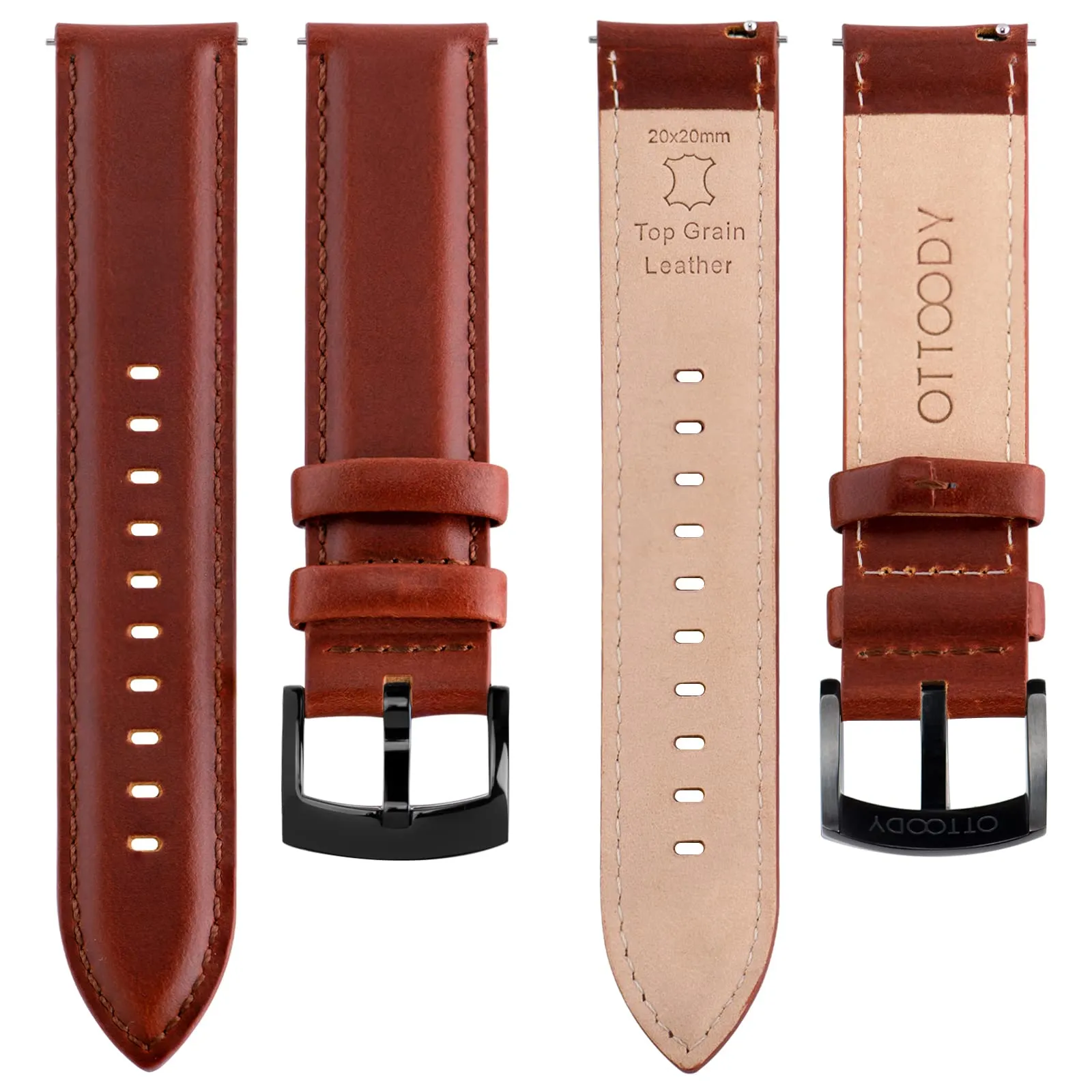 OTTOODY Cinturini Orologio in Pelle a Sgancio Rapido 18mm 19mm 20mm 21mm 22mm, Eleganti Cinturini per Orologi in Pelle a Grana Superiore Cinturino di Ricambio per Uomini Donne, Orologio e Smartwatch - immagine 3