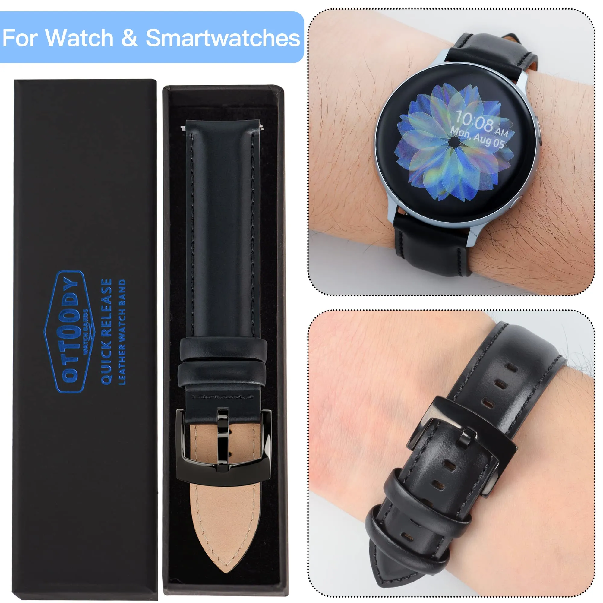 OTTOODY Cinturini Orologio in Pelle a Sgancio Rapido 18mm 19mm 20mm 21mm 22mm, Eleganti Cinturini per Orologi in Pelle a Grana Superiore Cinturino di Ricambio per Uomini Donne, Orologio e Smartwatch - immagine 7