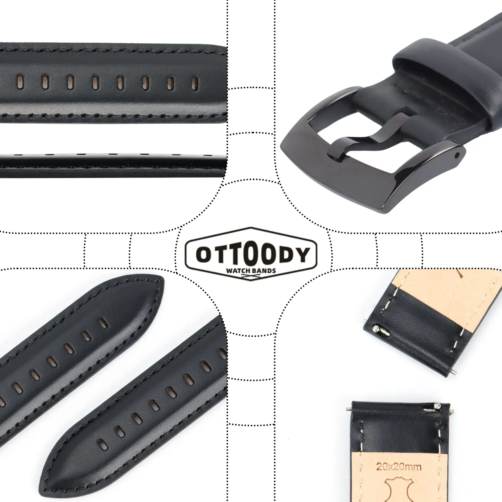 OTTOODY Cinturini Orologio in Pelle a Sgancio Rapido 18mm 19mm 20mm 21mm 22mm, Eleganti Cinturini per Orologi in Pelle a Grana Superiore Cinturino di Ricambio per Uomini Donne, Orologio e Smartwatch - immagine 4