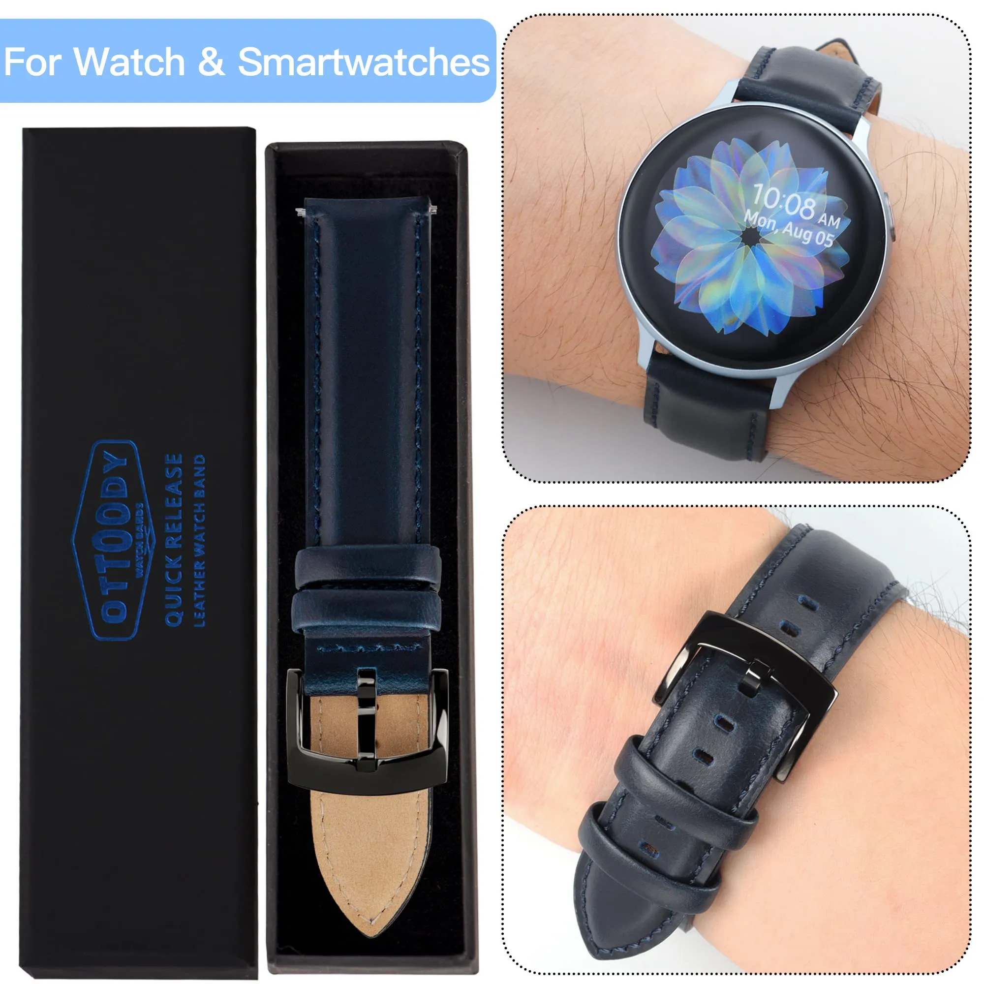 OTTOODY Cinturini Orologio in Pelle a Sgancio Rapido 18mm 19mm 20mm 21mm 22mm, Eleganti Cinturini per Orologi in Pelle a Grana Superiore Cinturino di Ricambio per Uomini Donne, Orologio e Smartwatch - immagine 5