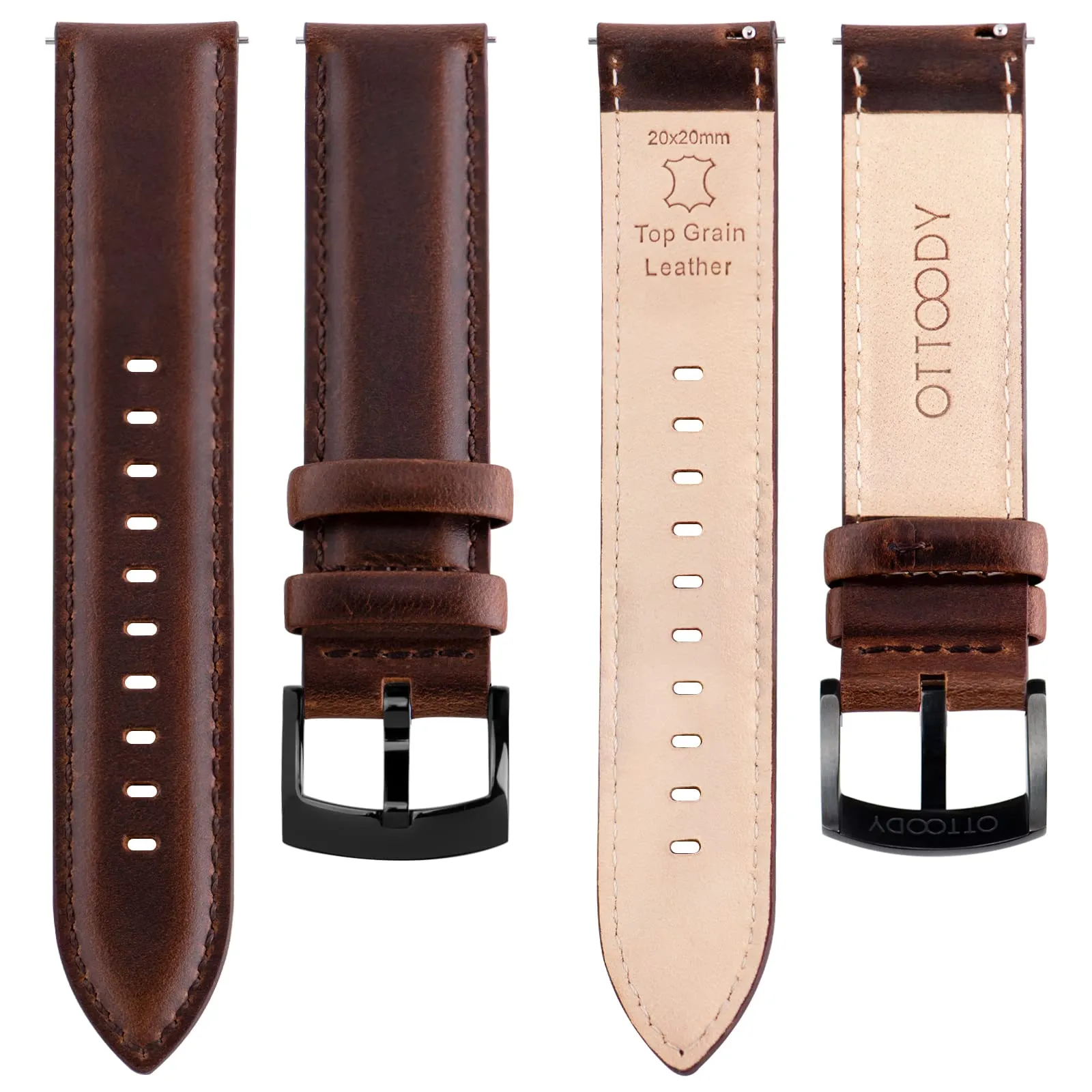 OTTOODY Cinturini Orologio in Pelle a Sgancio Rapido 18mm 19mm 20mm 21mm 22mm, Eleganti Cinturini per Orologi in Pelle a Grana Superiore Cinturino di Ricambio per Uomini Donne, Orologio e Smartwatch - immagine 3