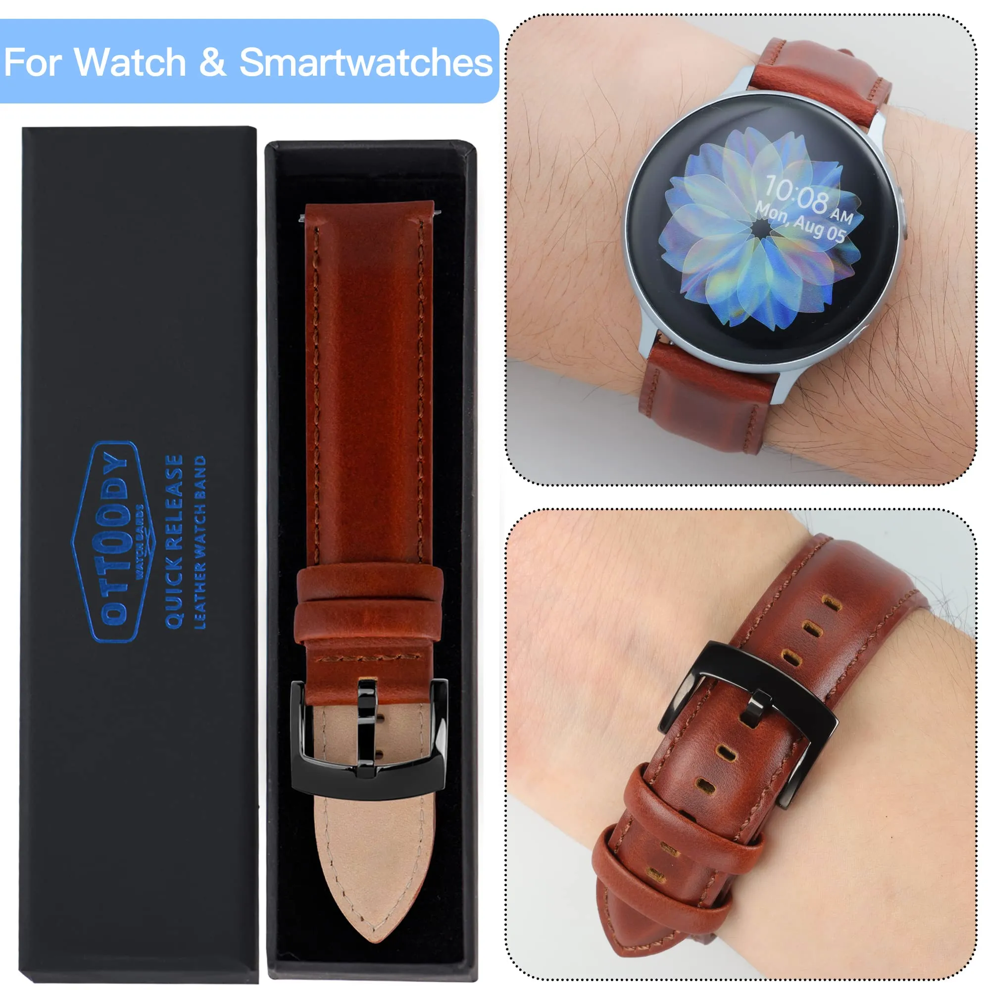 OTTOODY Cinturini Orologio in Pelle a Sgancio Rapido 18mm 19mm 20mm 21mm 22mm, Eleganti Cinturini per Orologi in Pelle a Grana Superiore Cinturino di Ricambio per Uomini Donne, Orologio e Smartwatch - immagine 5